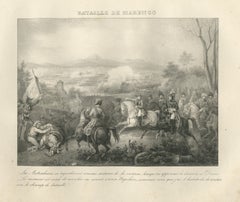 Battle of Marengo, Desaix Arrives, Antique Madou Lithograph, 1827