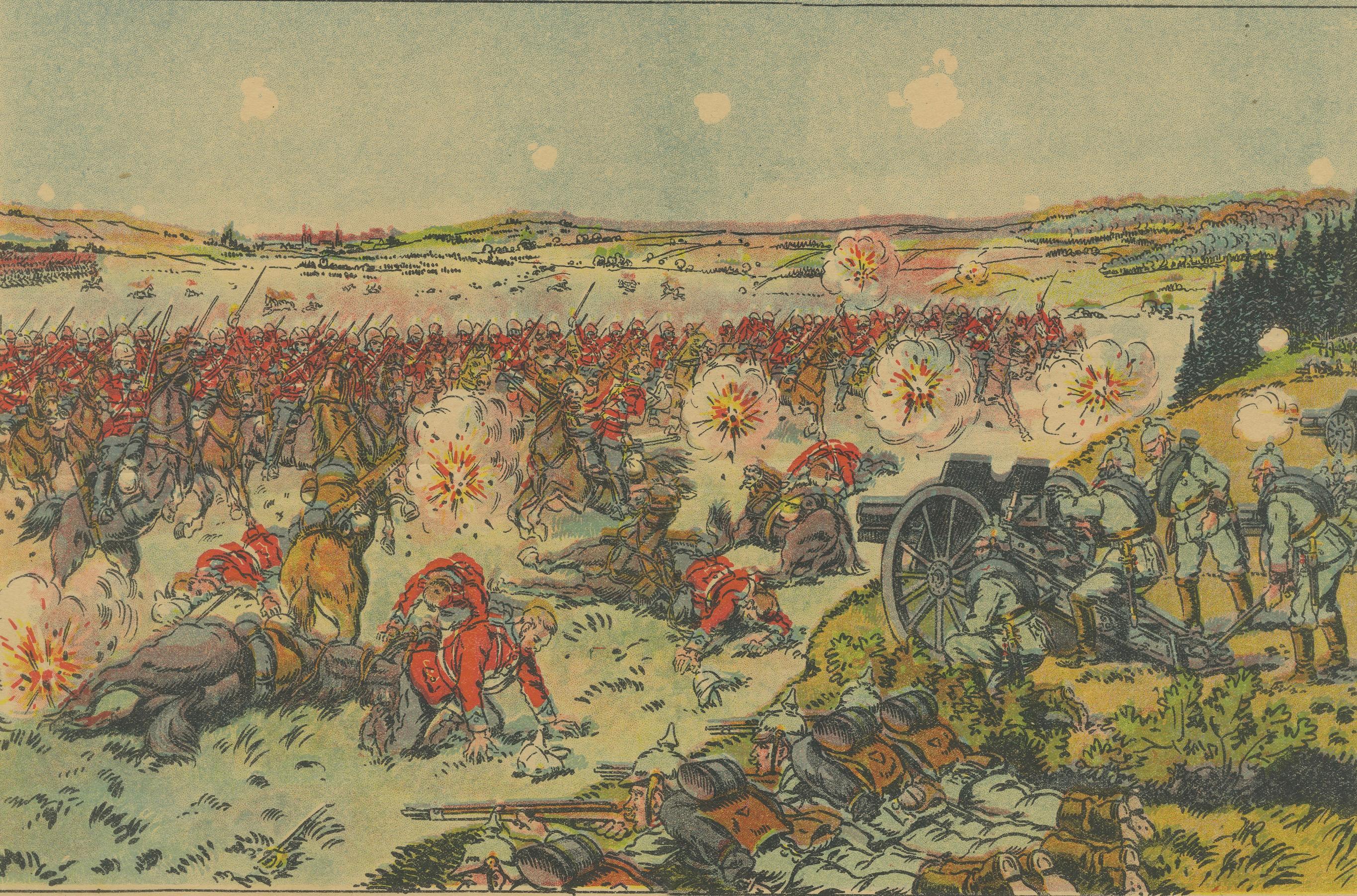 Battle of Maubeuge 1914 – WWI German Illustrated War Print, Color Lithograph