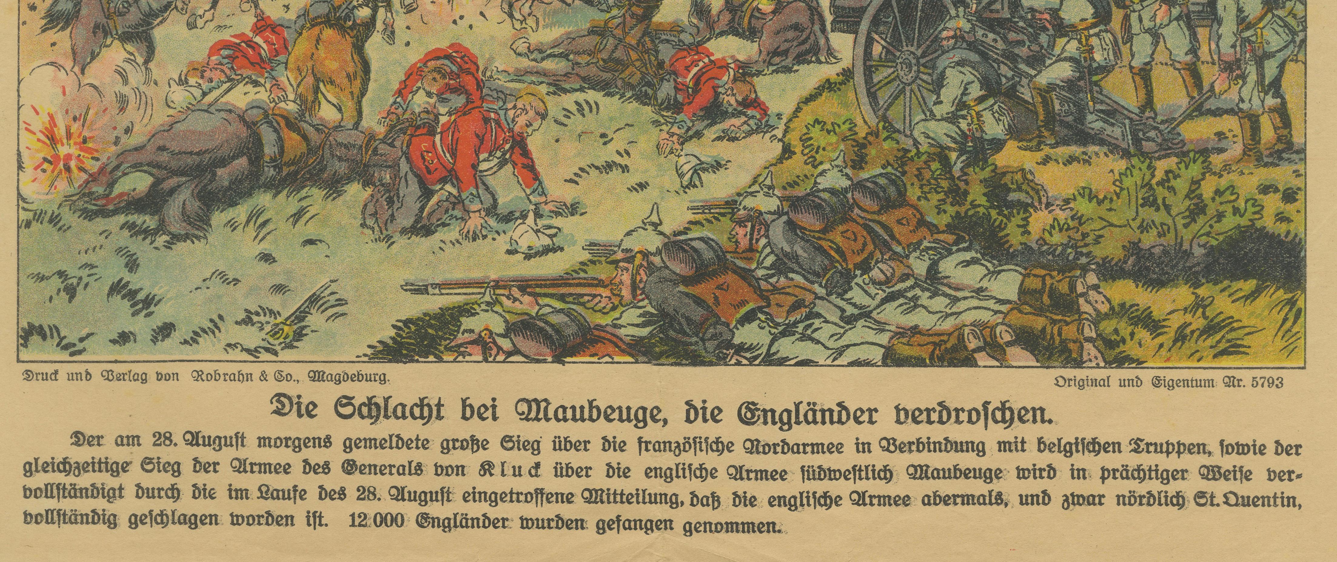 Battle of Maubeuge 1914 – WWI German Illustrated War Print, Color Lithograph