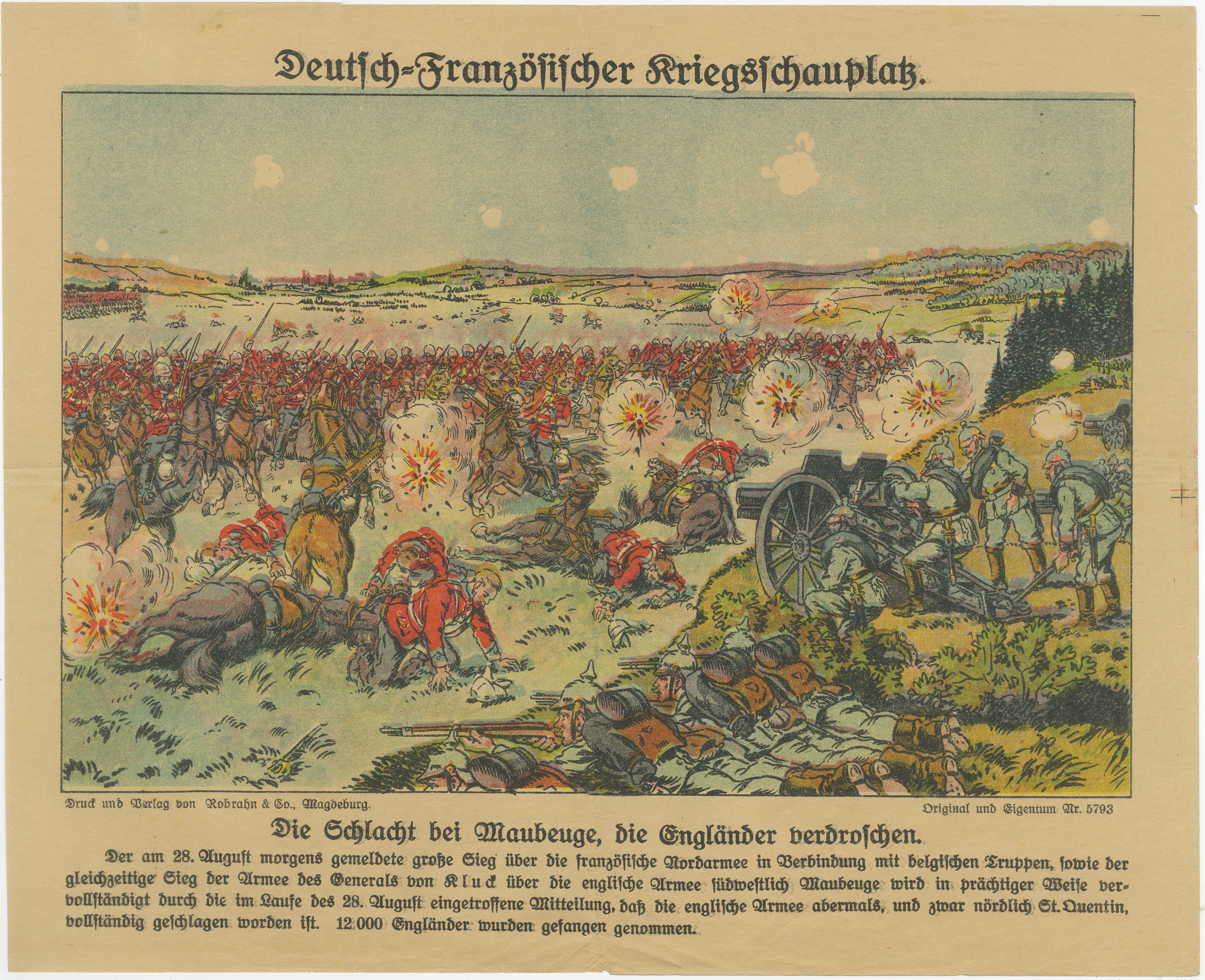 Battle of Maubeuge 1914 – WWI German Illustrated War Print, Color Lithograph