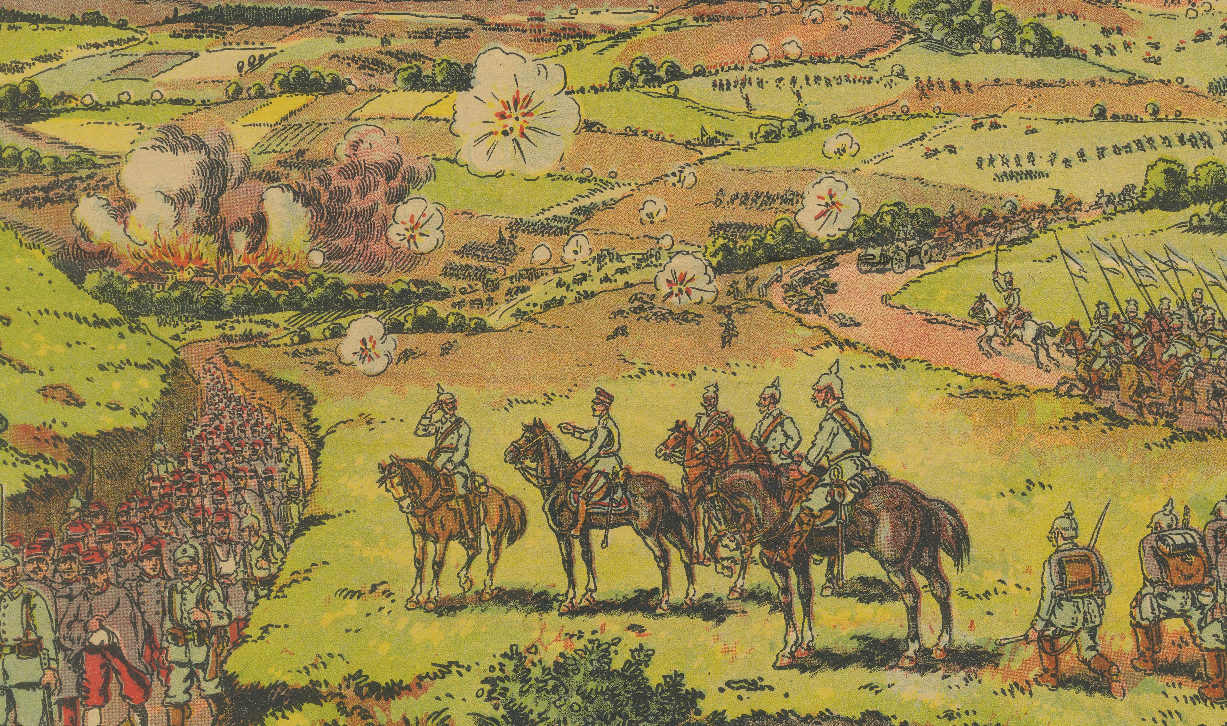 Battle of Metz 1914 Color Lithograph Print, WWI Historical Scene
