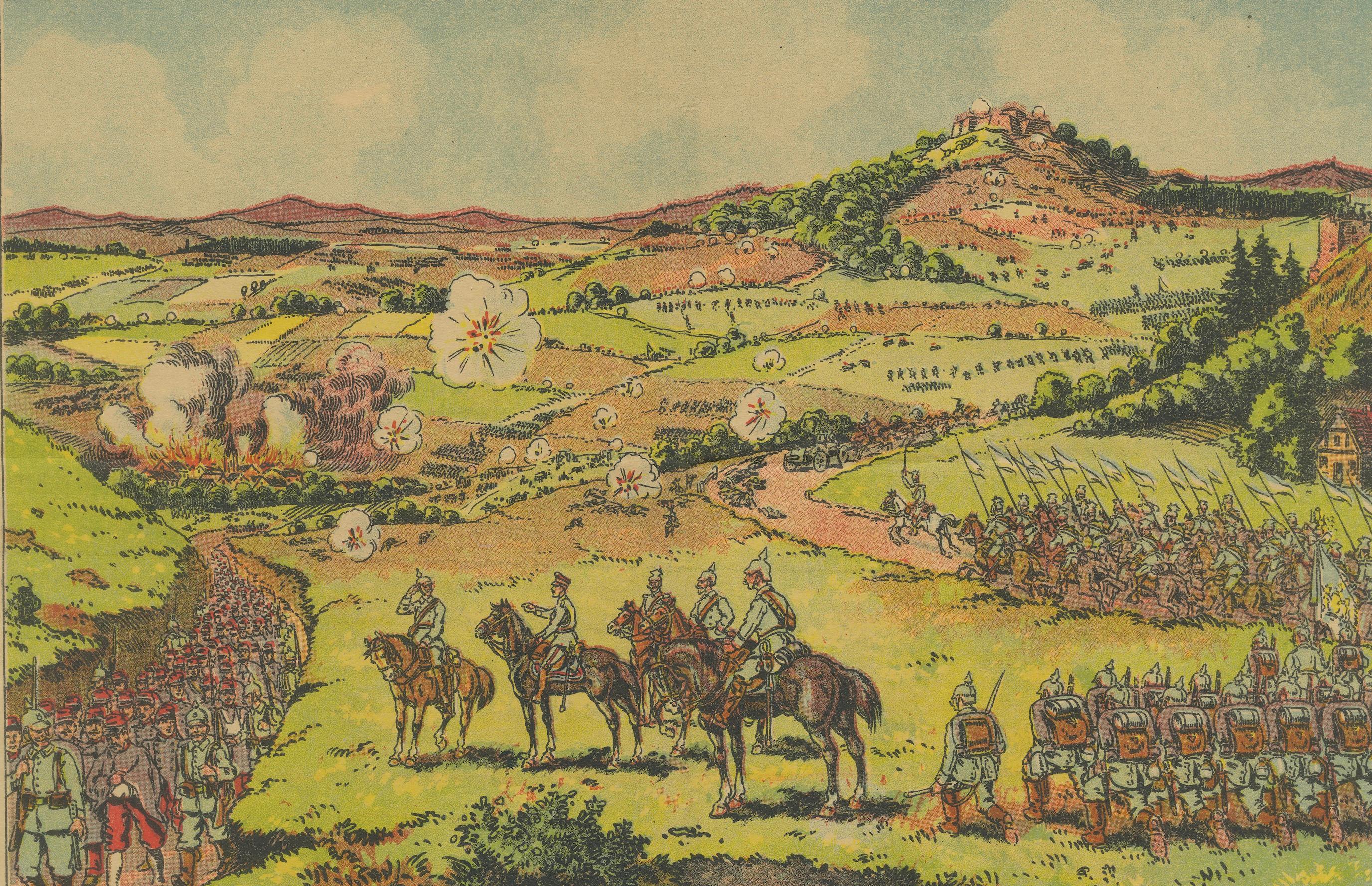 Battle of Metz 1914 Color Lithograph Print, WWI Historical Scene