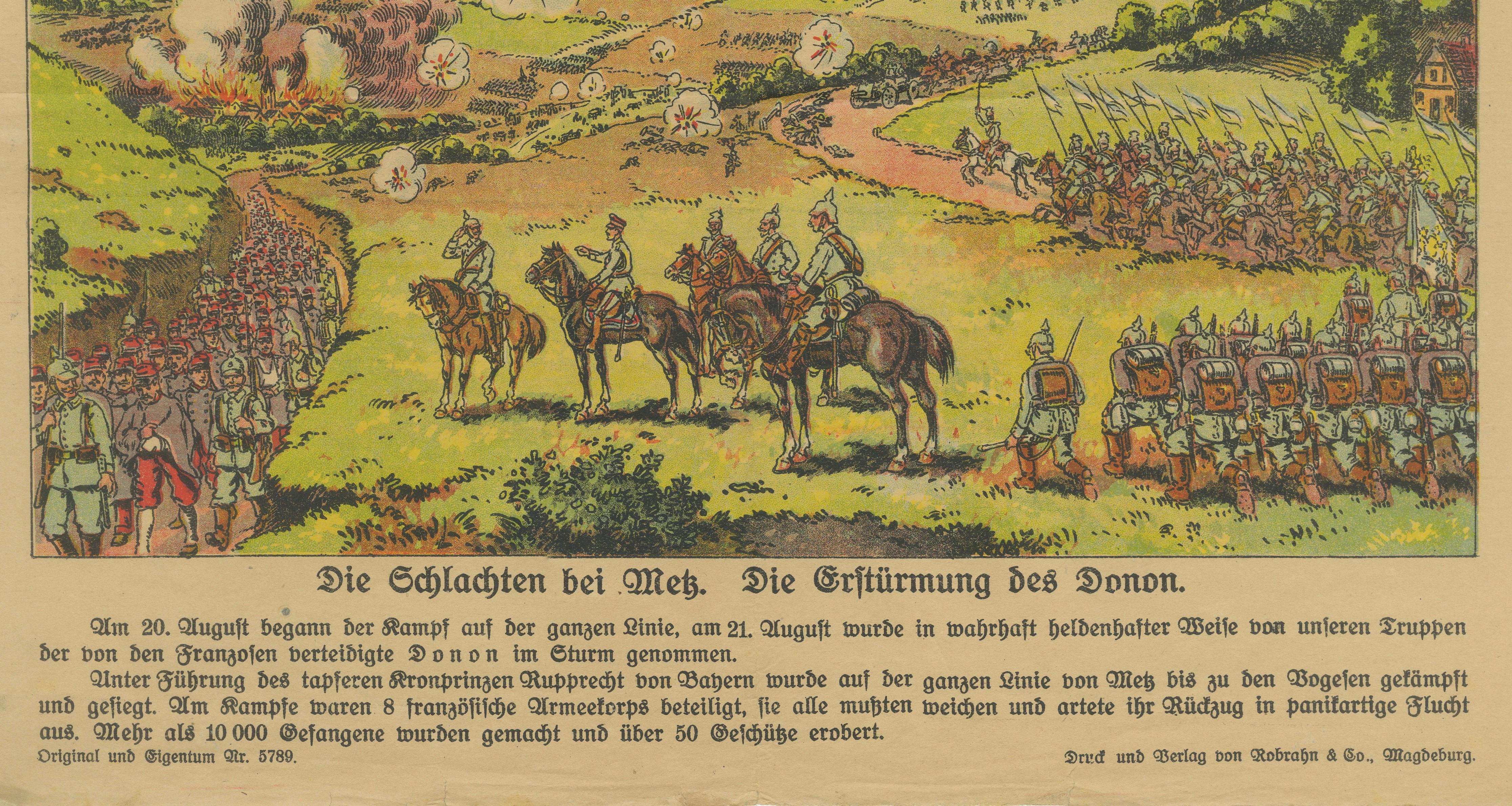 Battle of Metz 1914 Color Lithograph Print, WWI Historical Scene