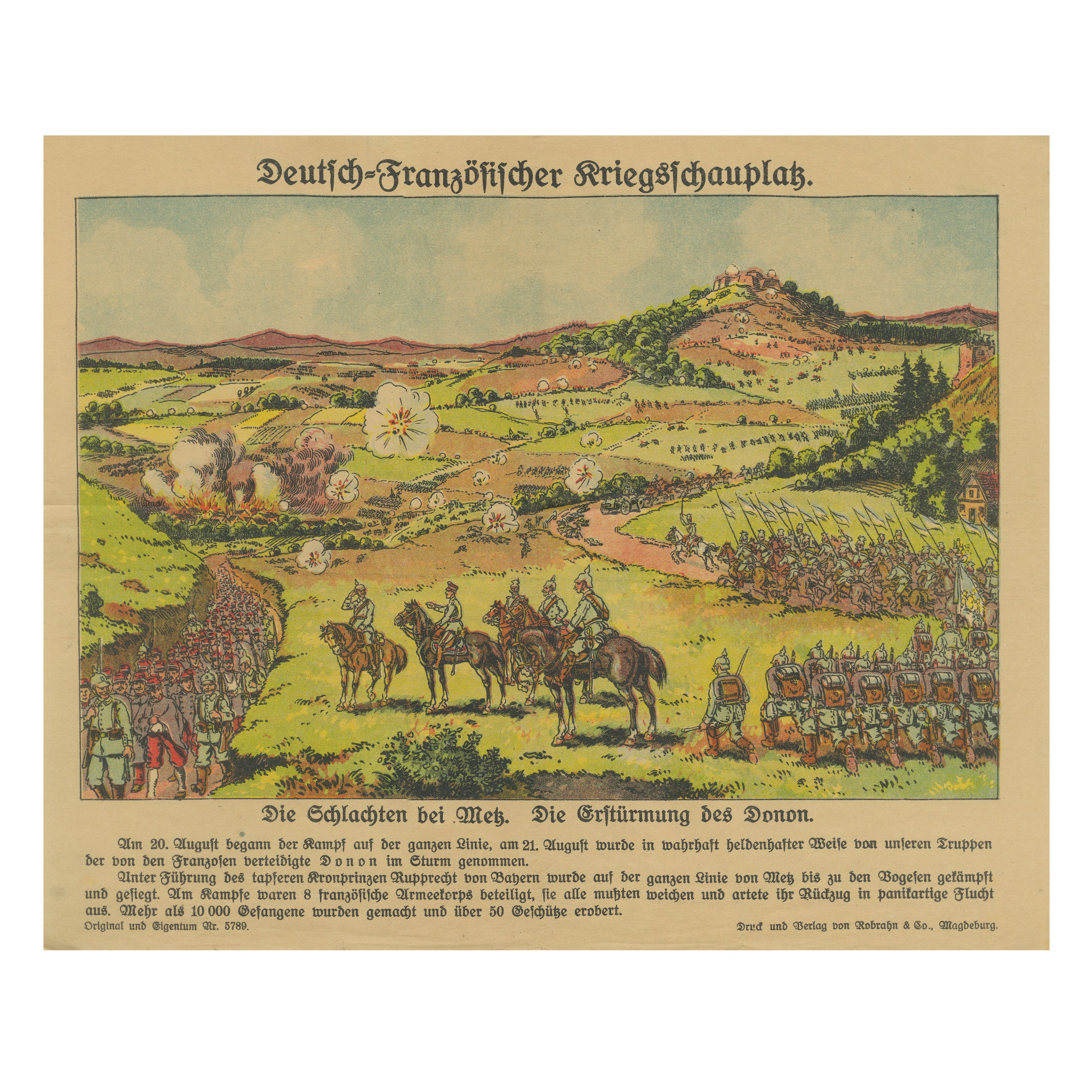 Battle of Metz 1914 Color Lithograph Print, WWI Historical Scene