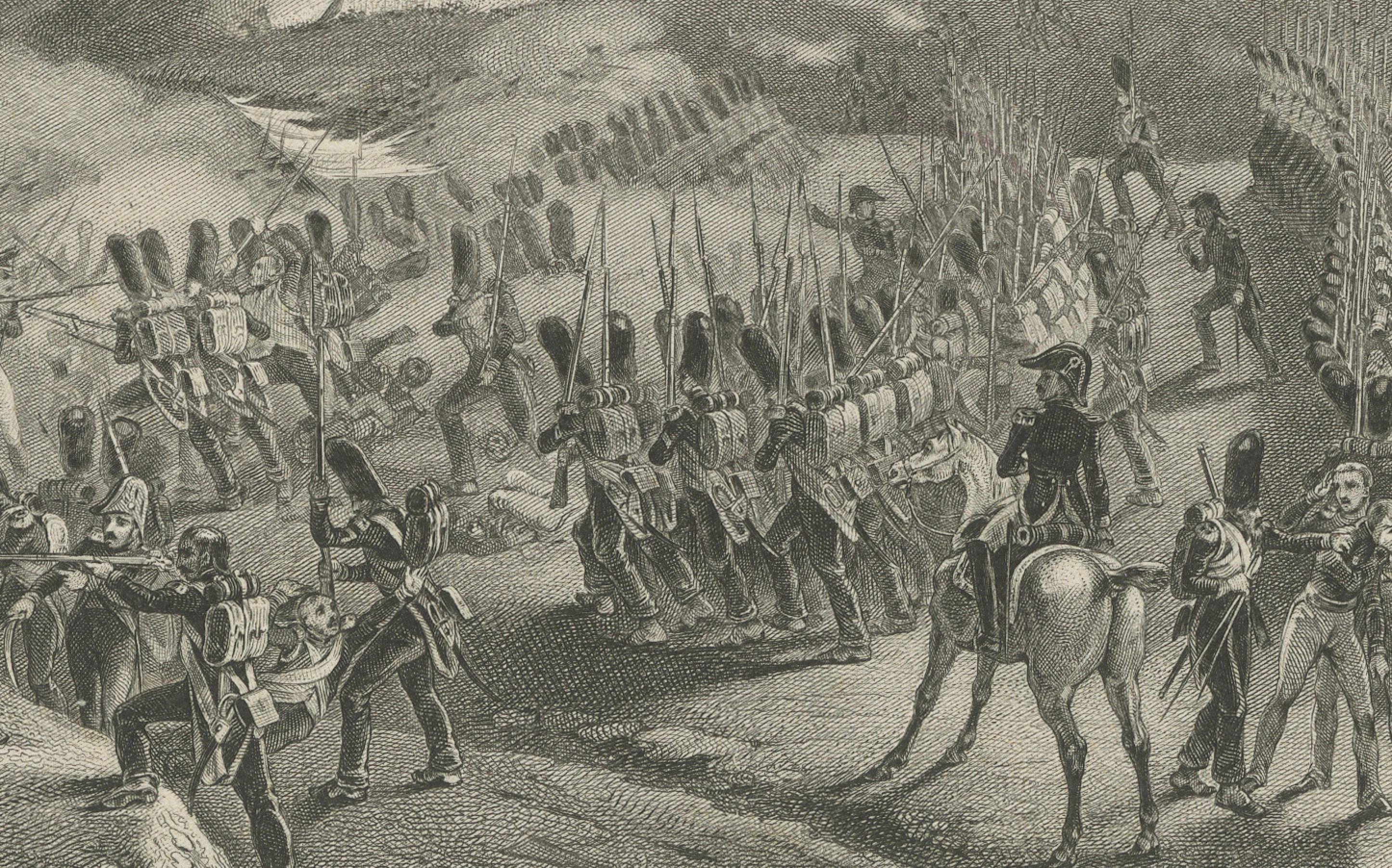 Battle of Montmirail, February 11, 1814 - Iconic Napoleonic War Engraving In Good Condition For Sale In Langweer, NL