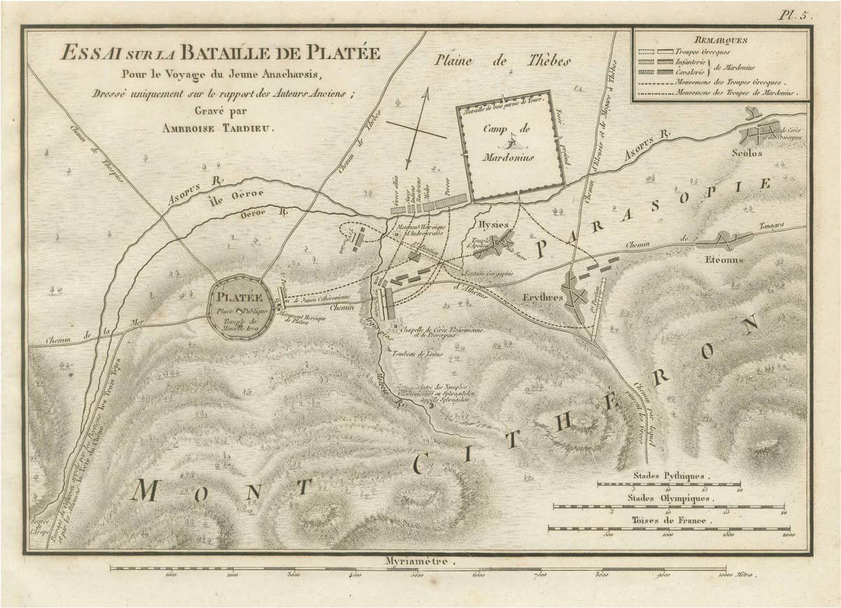 Battle of Plataea Ancient Greece Military Map by Ambroise Tardieu, 1825