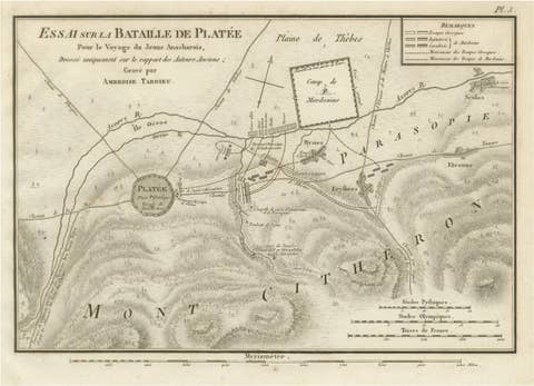 Battle of Plataea Ancient Greece Military Map by Ambroise Tardieu, 1825