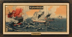 Battle of Port Arthur, Russo-Japanese War Woodblock Triptych, 1904