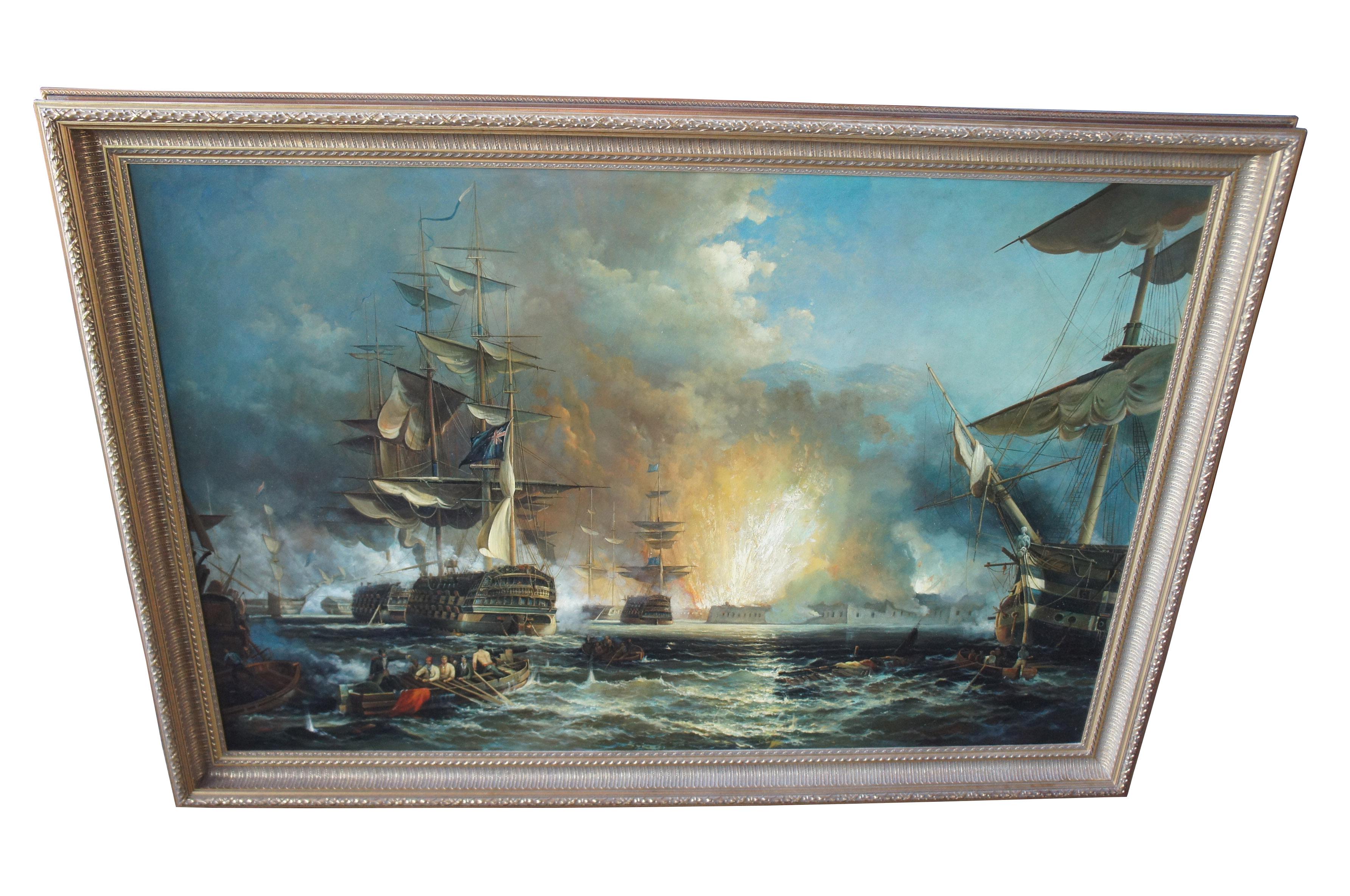 Battle of Quiberon Monumental British maritime nautical naval oil painting, measures: 80