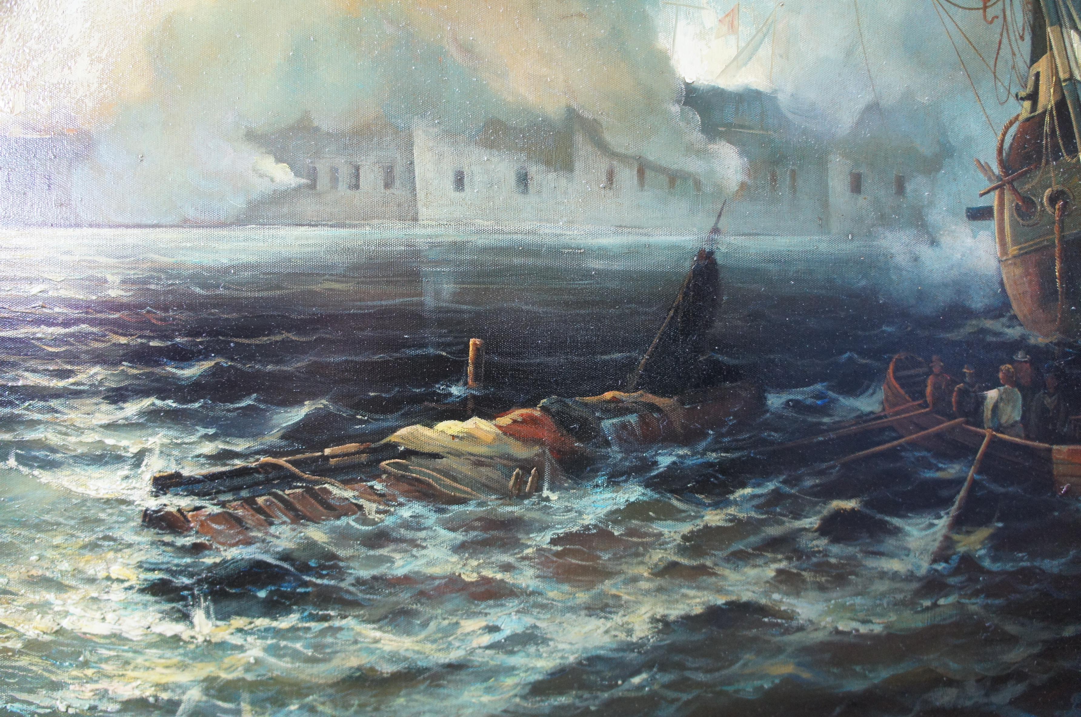 Battle of Quiberon Monumental British Maritime Nautical Naval Oil Painting 1