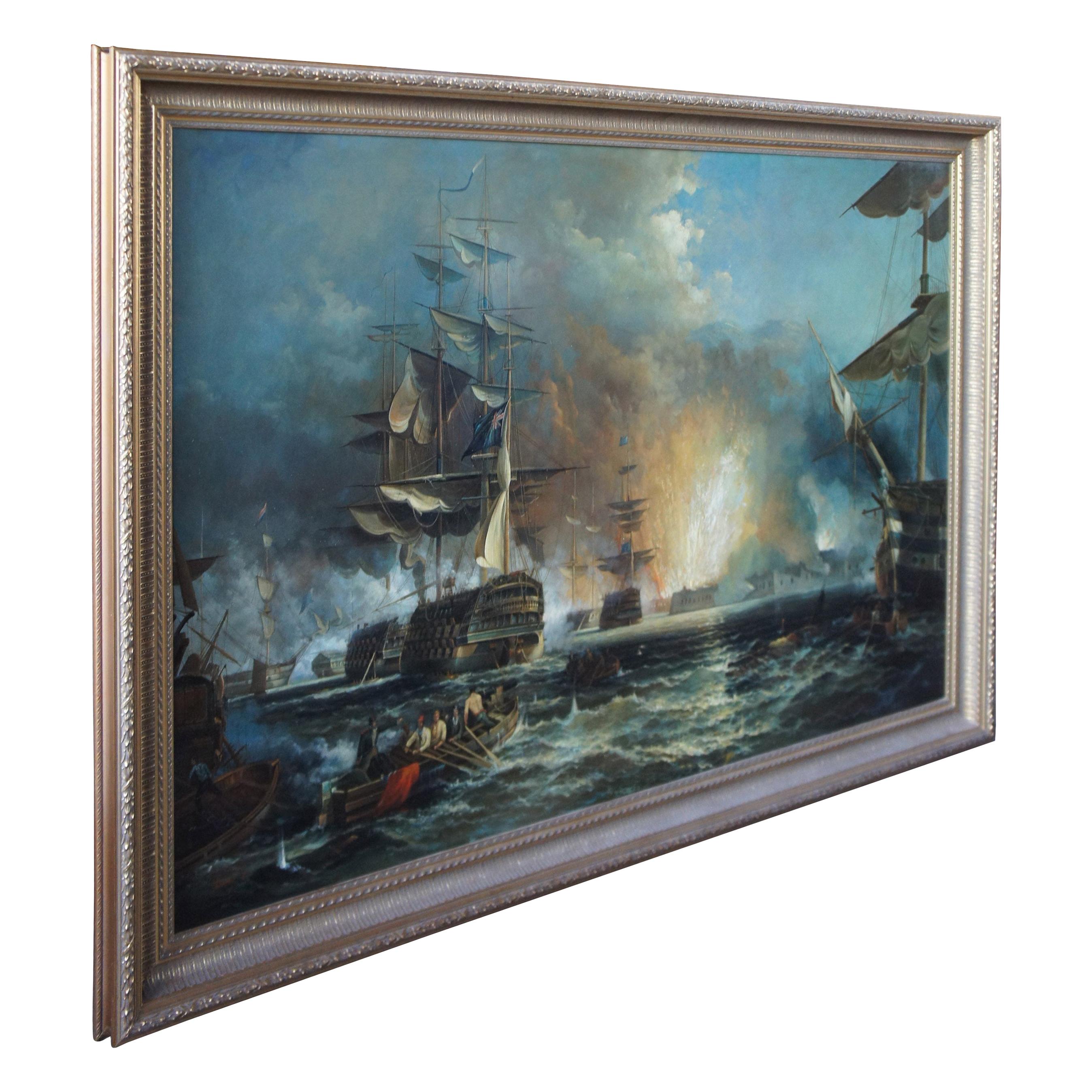 Battle of Quiberon Monumental British Maritime Nautical Naval Oil Painting