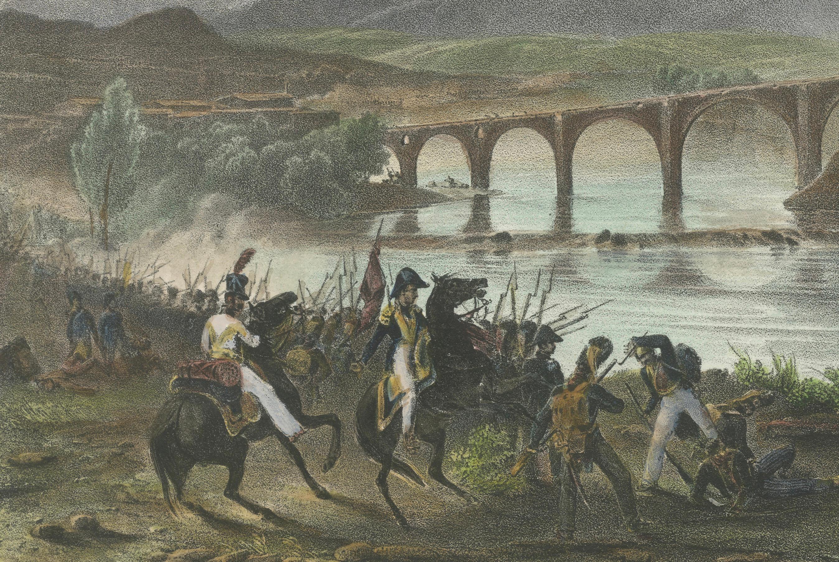 Mid-19th Century Battle of Roda: French Troops in Action - Napoleonic Wars Lithograph, circa 1830 For Sale