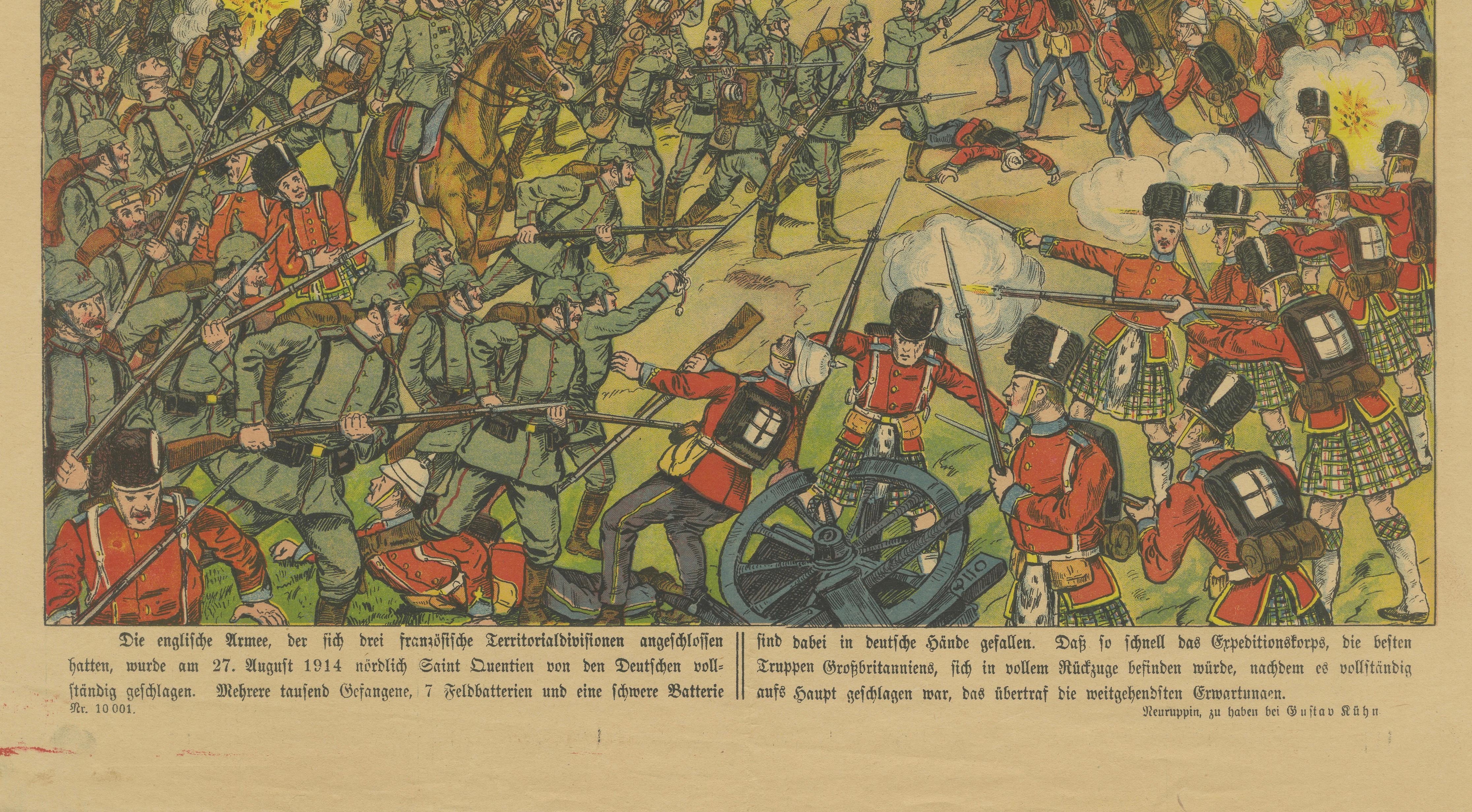 Battle of Saint-Quentin 1914 – WWI German Illustrated War Print, Lithograph