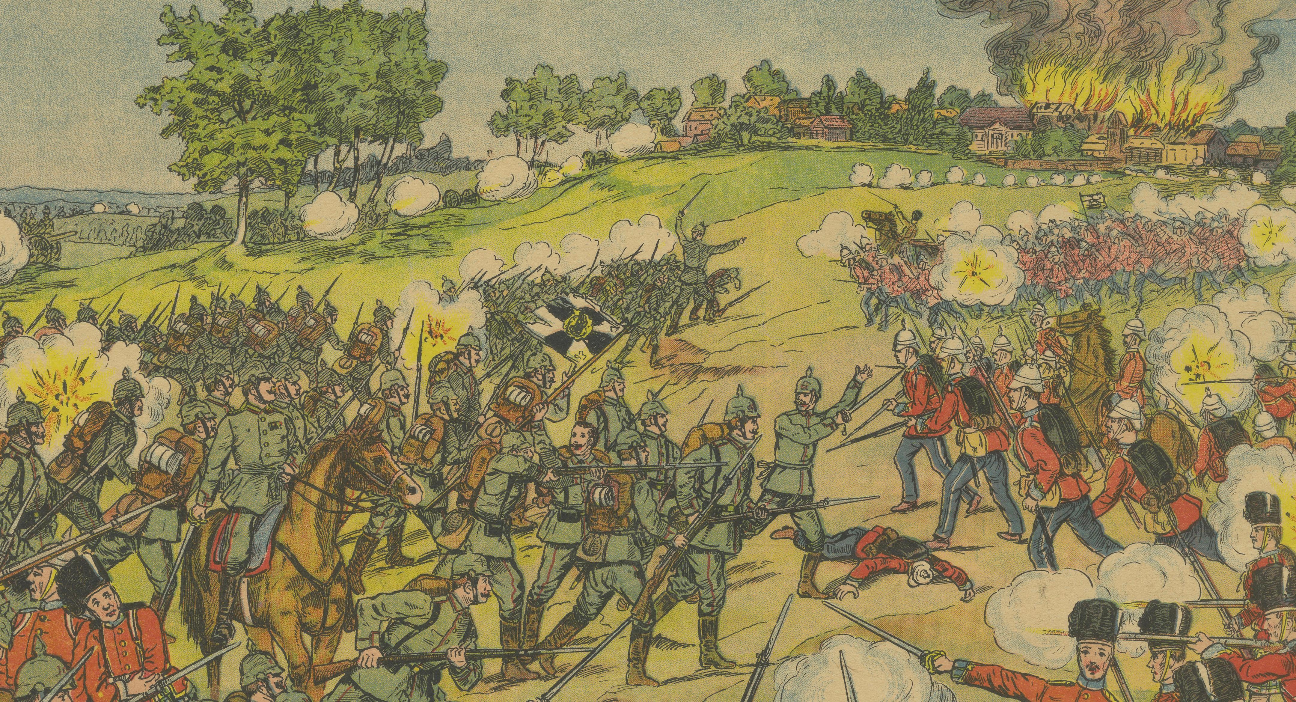 Battle of Saint-Quentin 1914 – WWI German Illustrated War Print, Lithograph