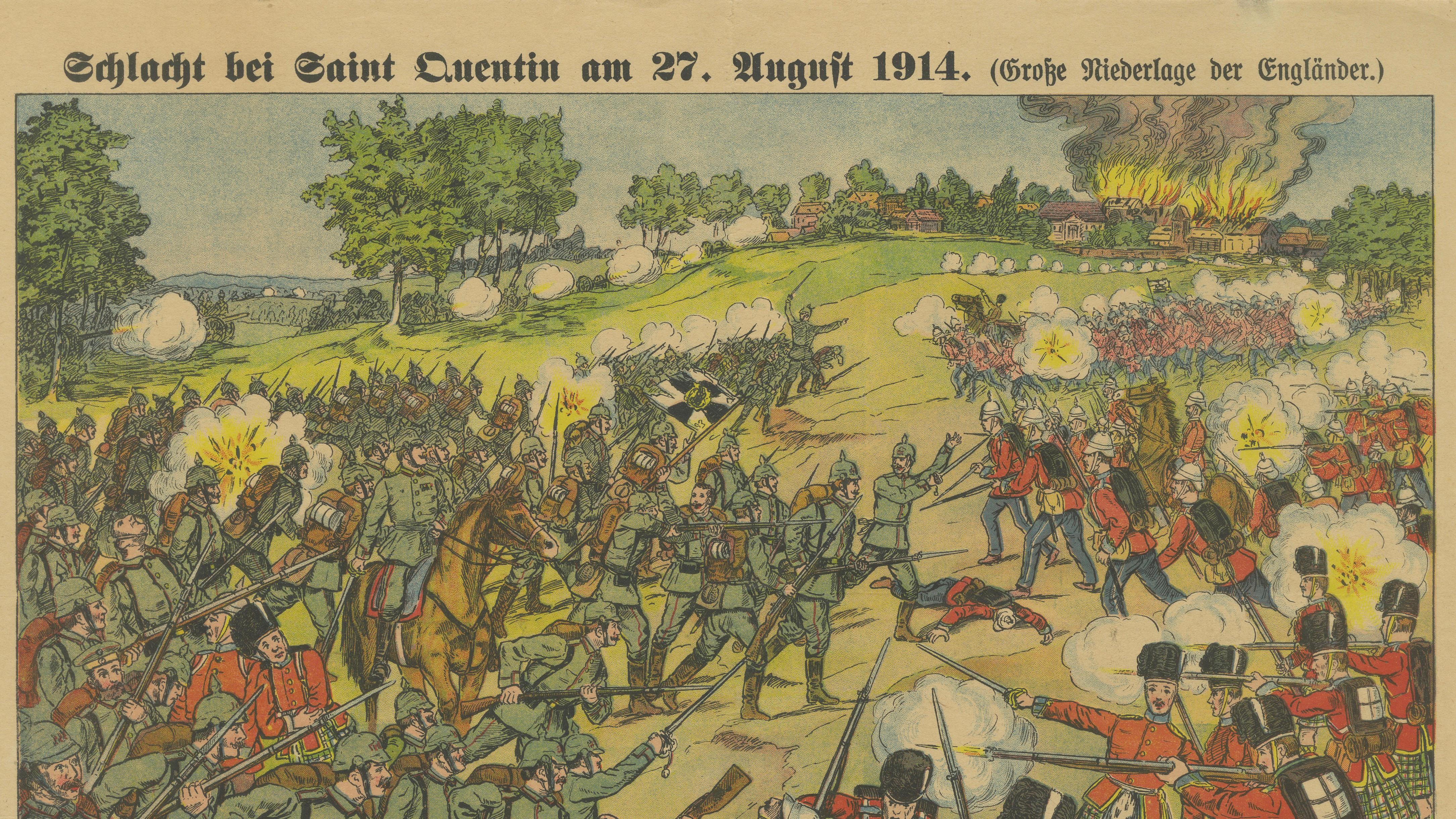 Battle of Saint-Quentin 1914 – WWI German Illustrated War Print, Lithograph