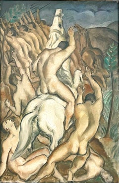 „Battle of the Nudes“, großes Art-Déco-Gemälde von Wedel, Kollektion Elton John