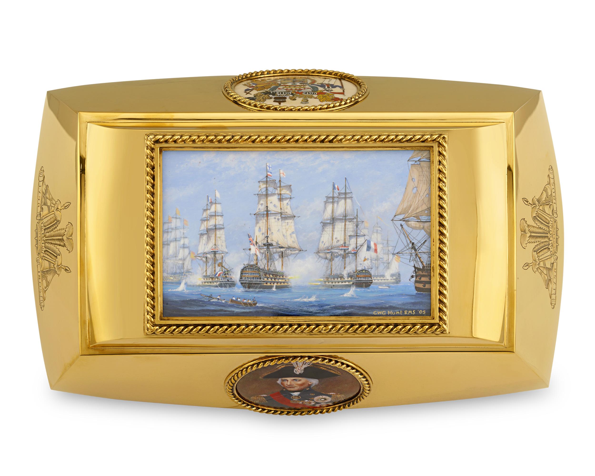 Anglais Coffret de la bataille de Trafalgar bicentenaire en argent doré en vente