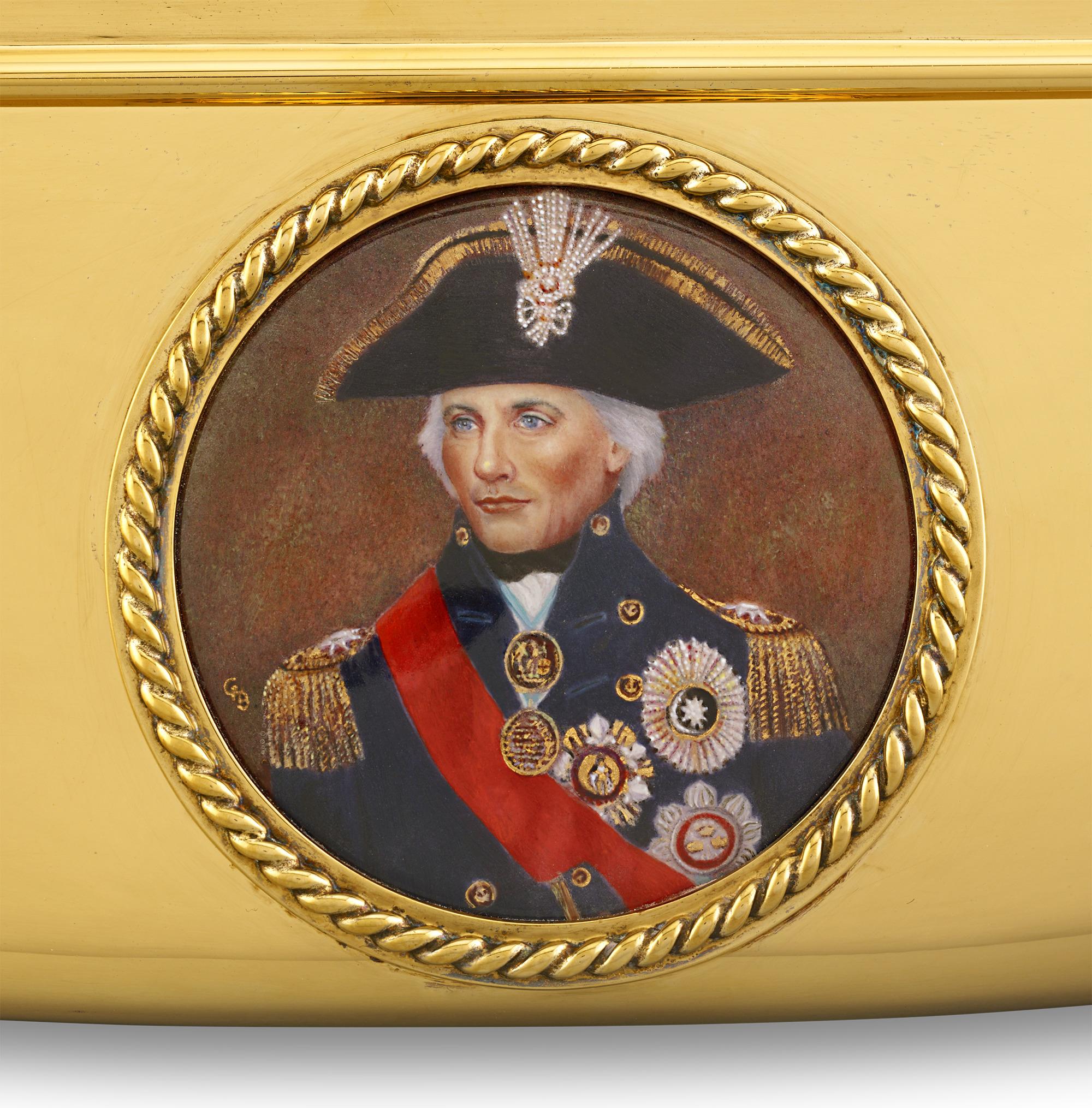 Enameled Battle of Trafalgar Bicentennial Silver-Gilt Casket For Sale