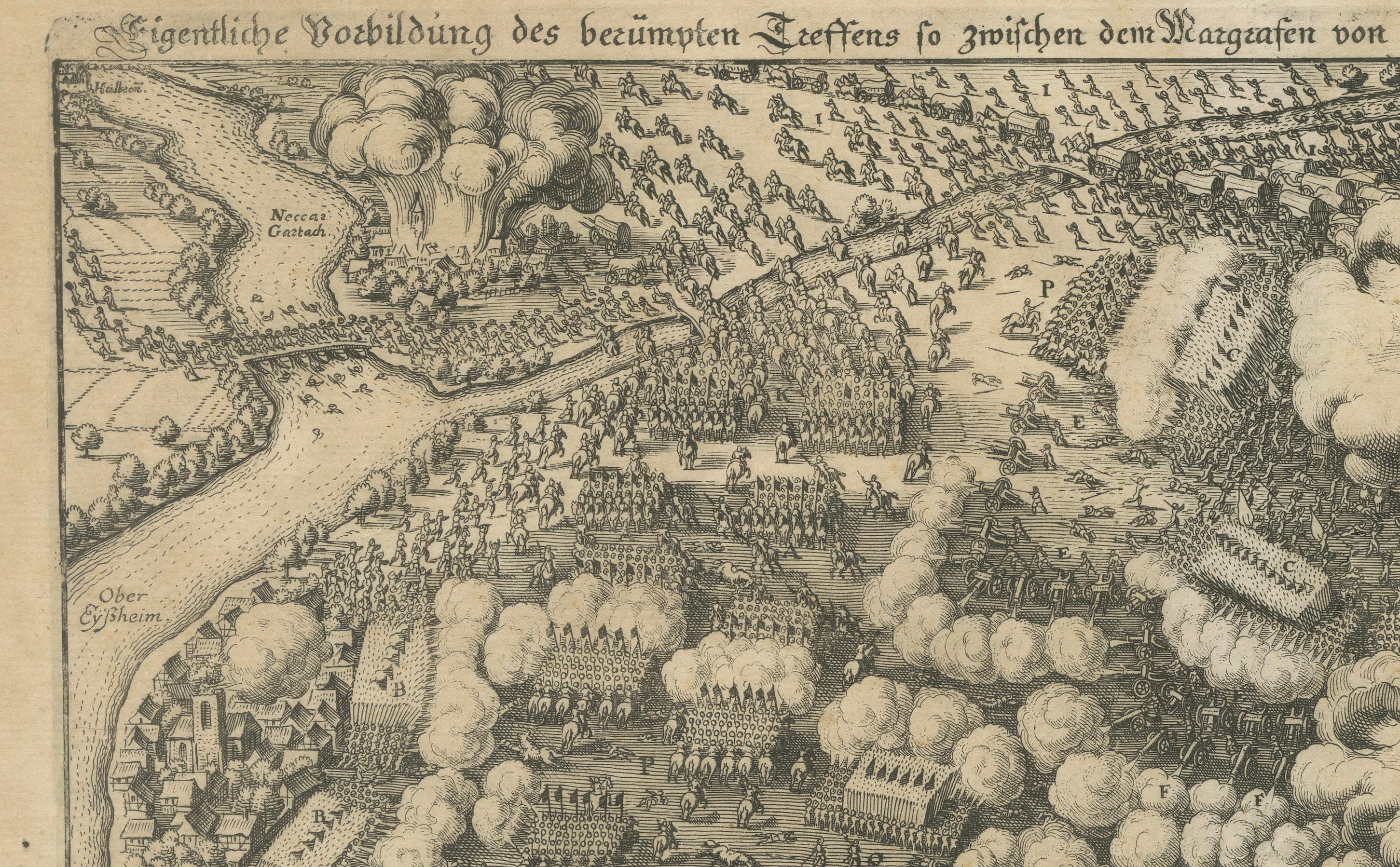 Mid-17th Century Battle of Wimpfen, 1622: Engraving by Matthäus Merian (ca. 1645) For Sale