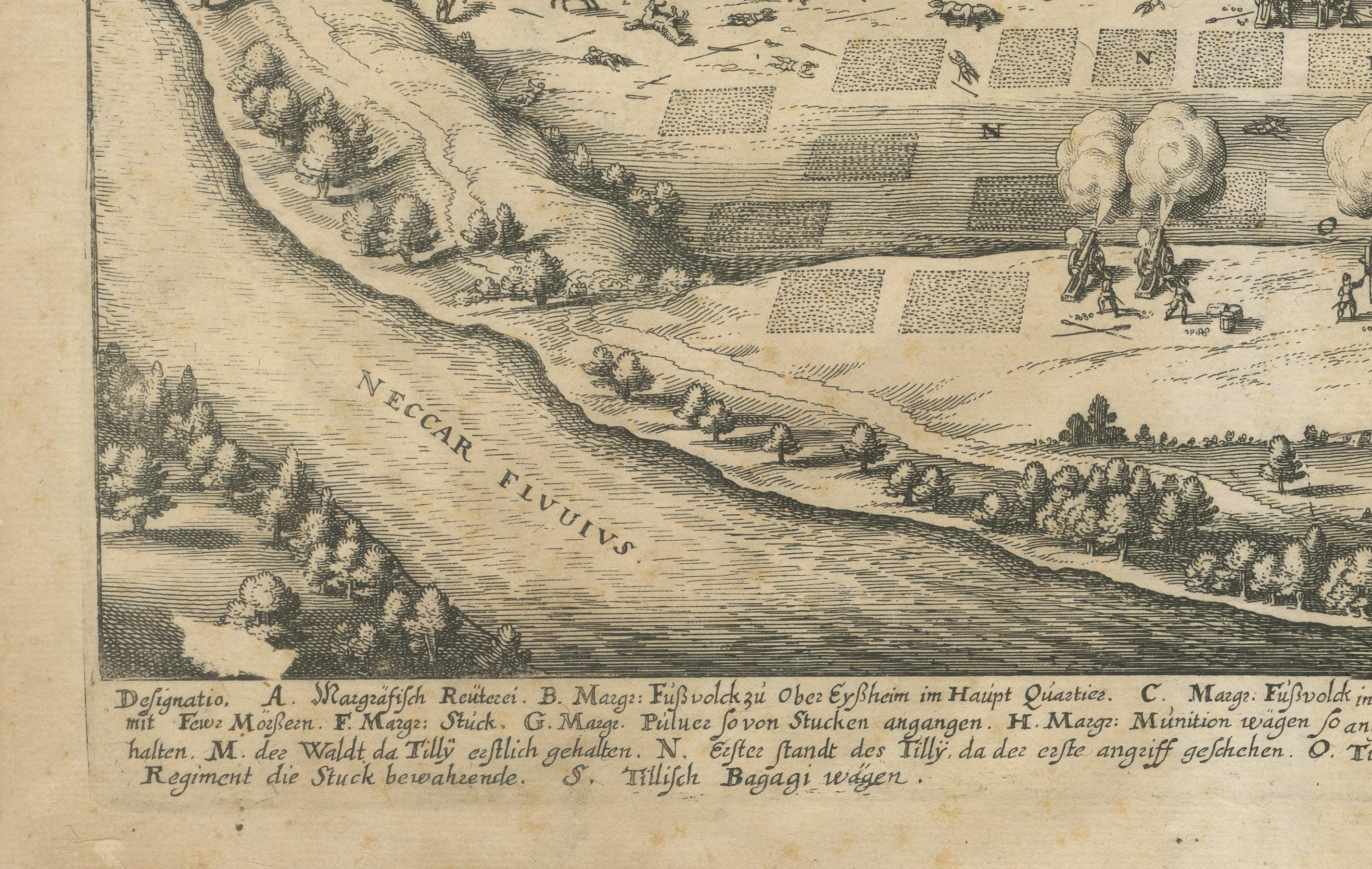 Paper Battle of Wimpfen, 1622: Engraving by Matthäus Merian (ca. 1645) For Sale