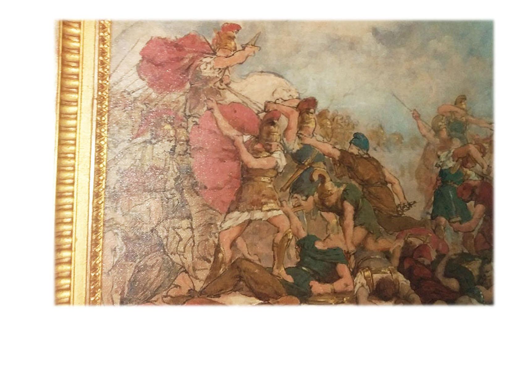 French Battle Old Master Painting Oil on Canvas For Sale