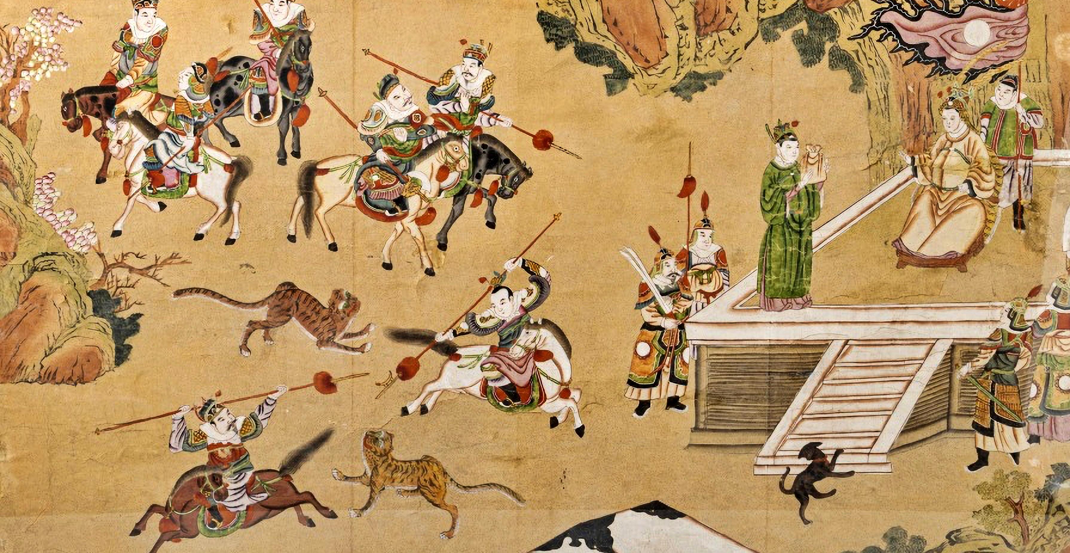 Chinesische BATTLE SCENE UND Hunting SCENE des späten 18. Jahrhunderts (Chinesischer Export) im Angebot