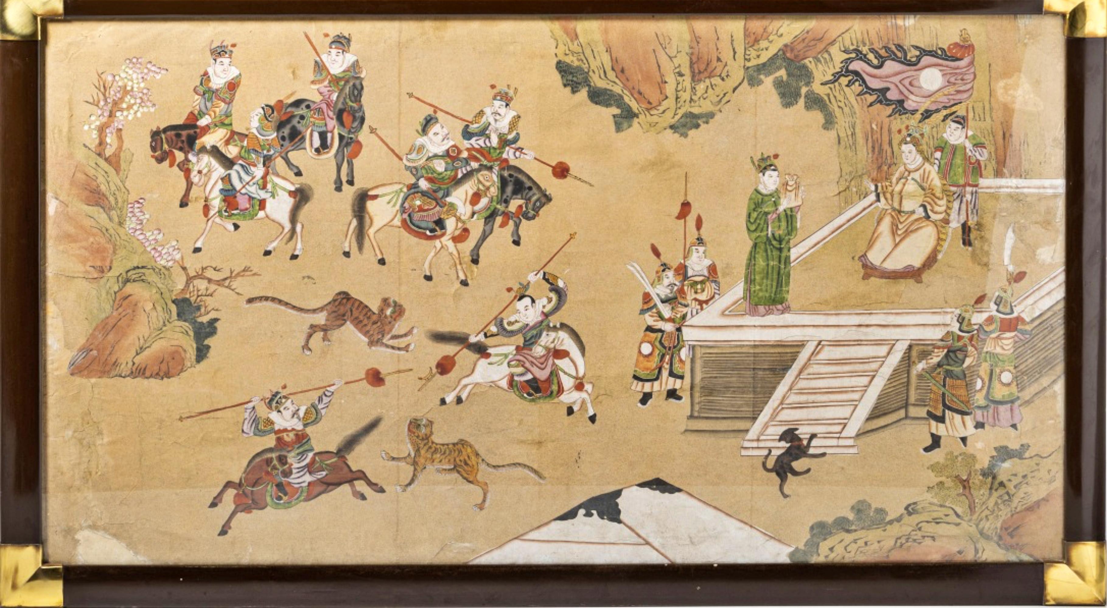 Chinesische BATTLE SCENE UND Hunting SCENE des späten 18. Jahrhunderts (Handgeschnitzt) im Angebot