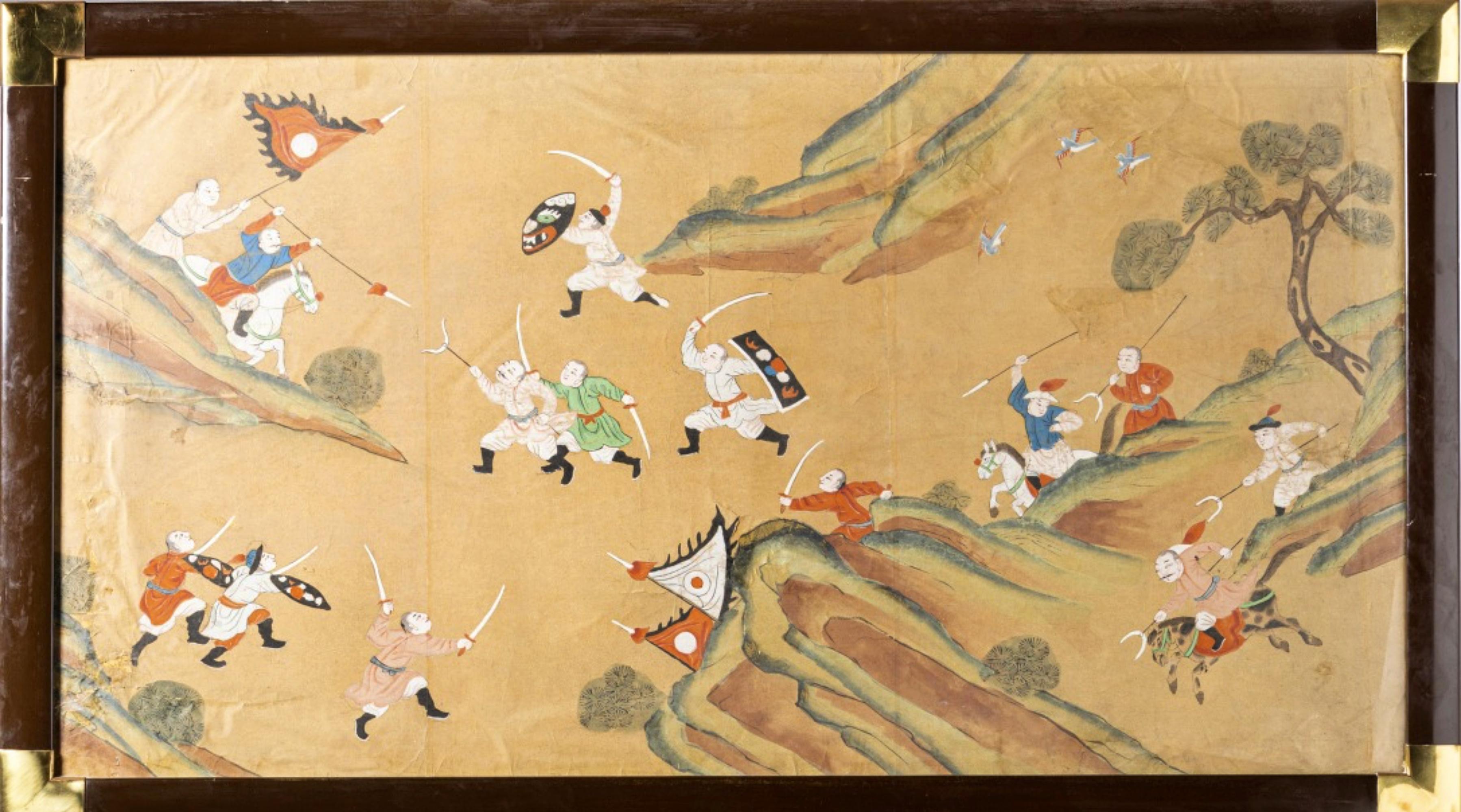 BATTLE SCENE AND HUNTING SCENE Late 18th Century Chinese In Good Condition For Sale In Madrid, ES