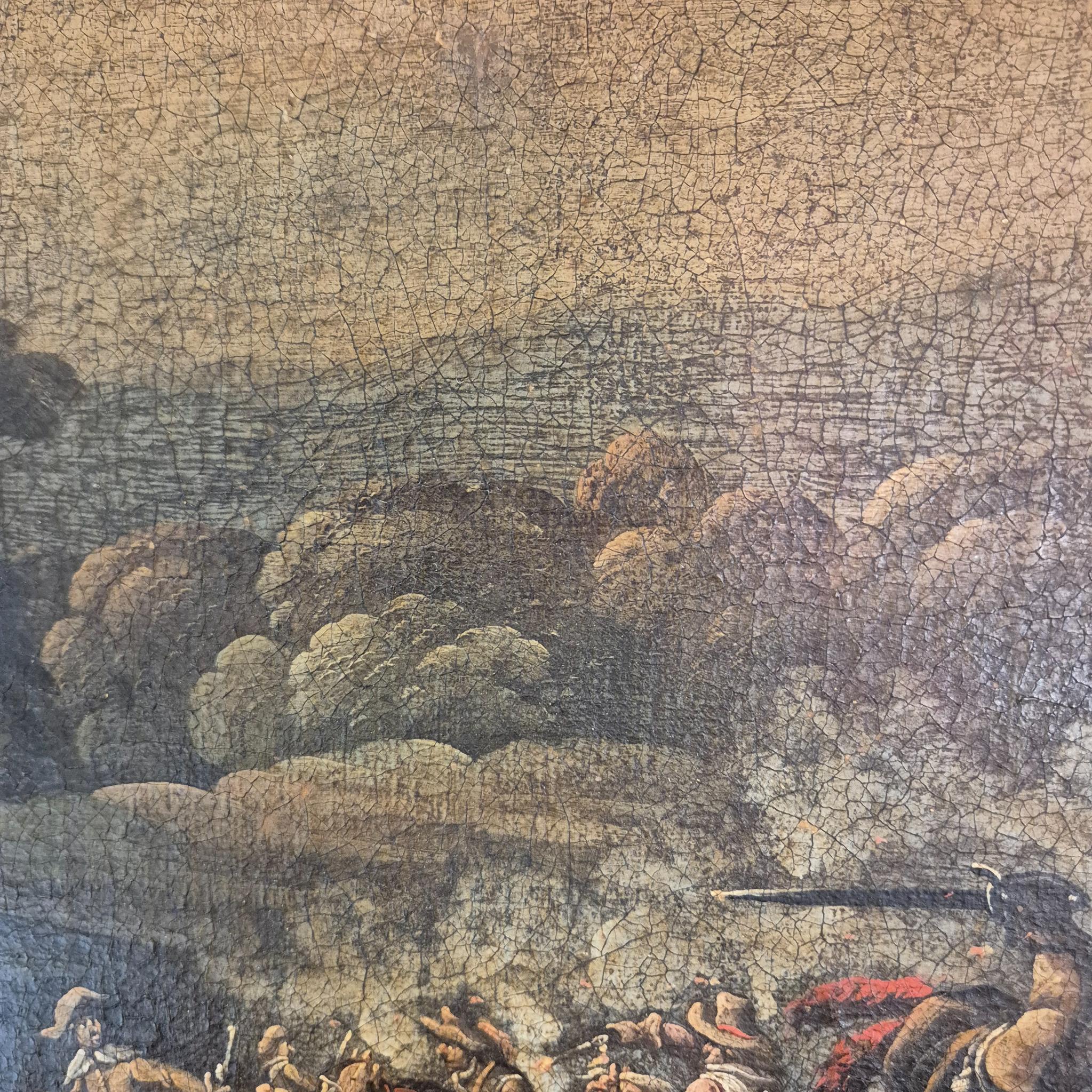 Scène de bataille dans le goût de G. Zais, Huile sur toile, cadre doré, 19e siècle en vente 3