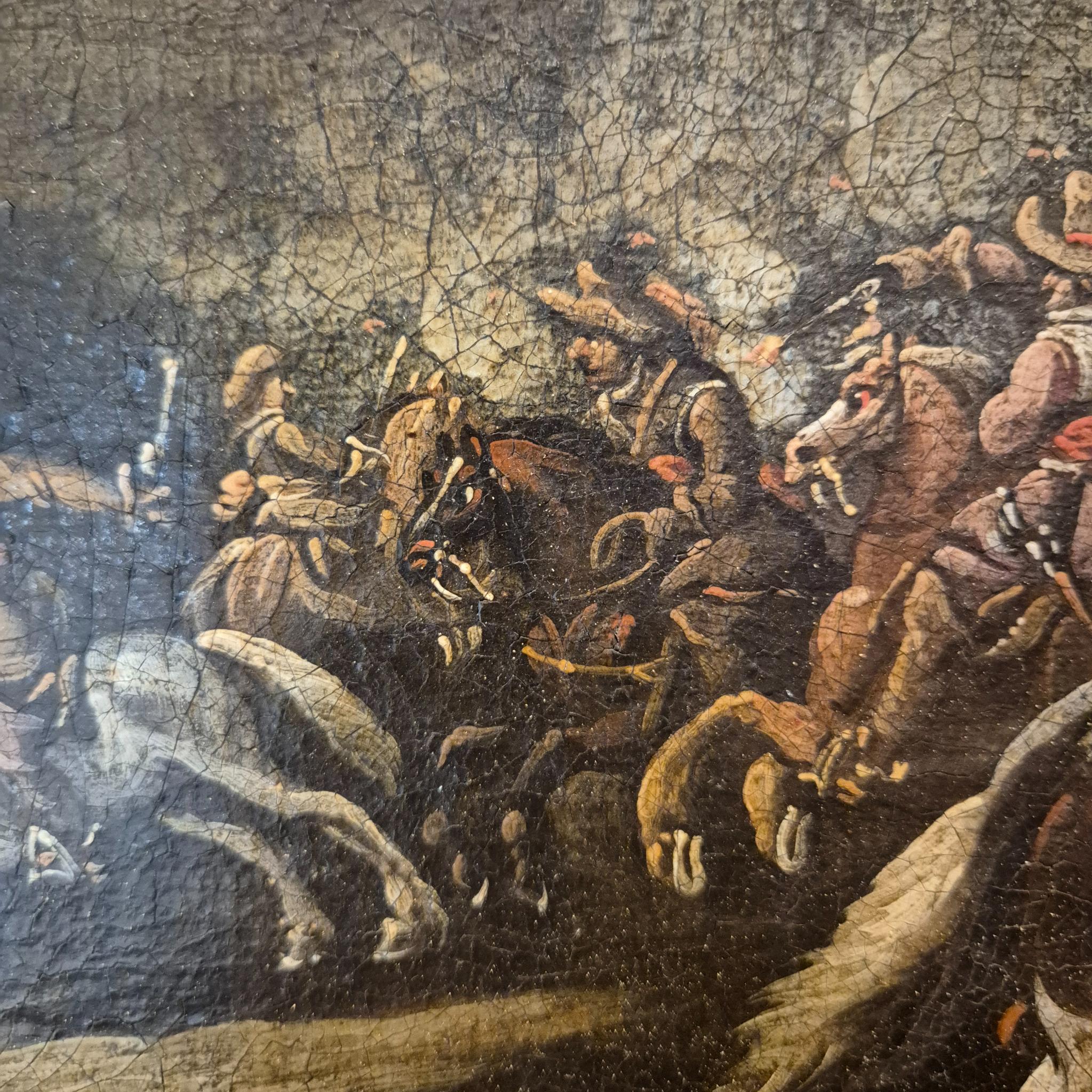 Scène de bataille dans le goût de G. Zais, Huile sur toile, cadre doré, 19e siècle en vente 7