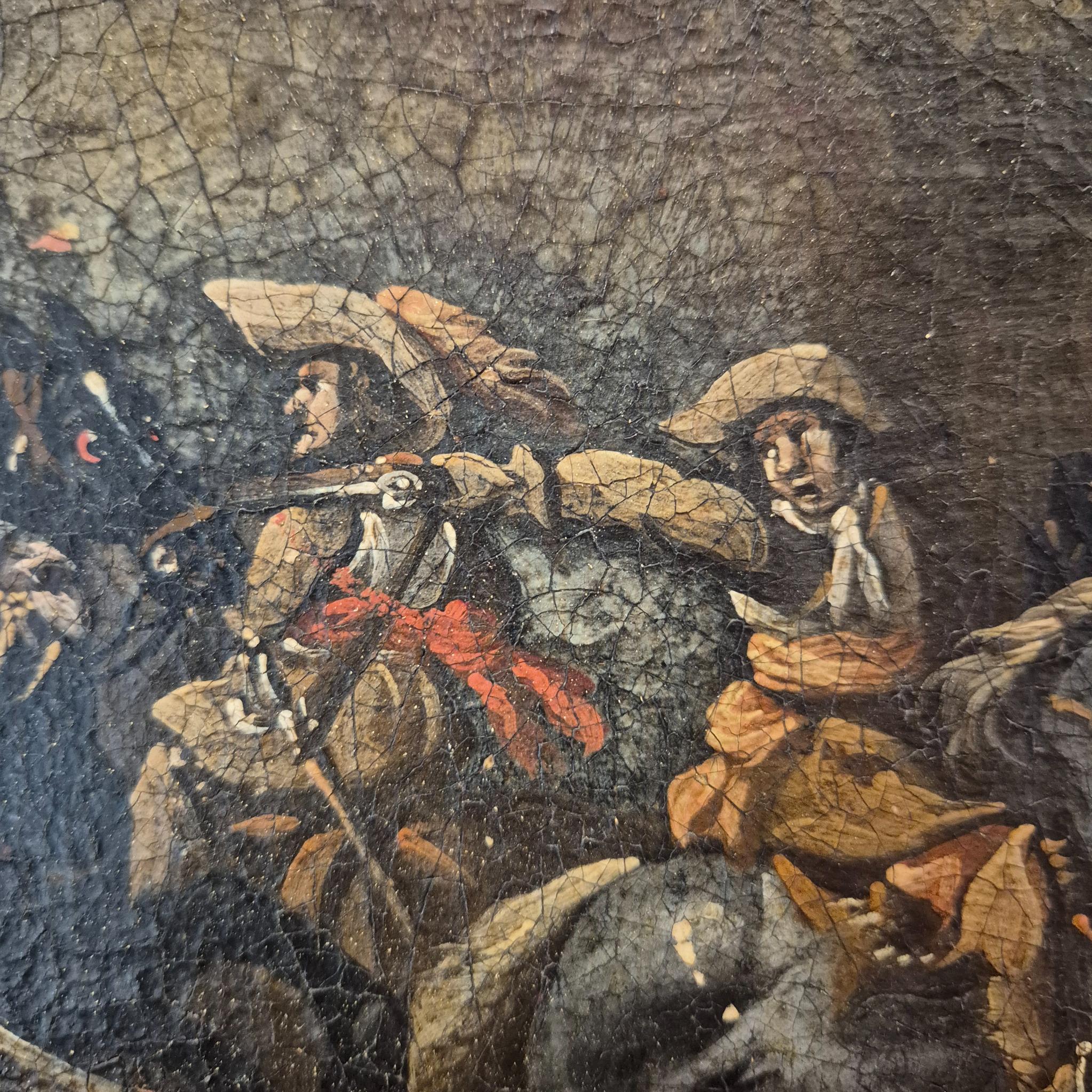 Scène de bataille dans le goût de G. Zais, Huile sur toile, cadre doré, 19e siècle en vente 9