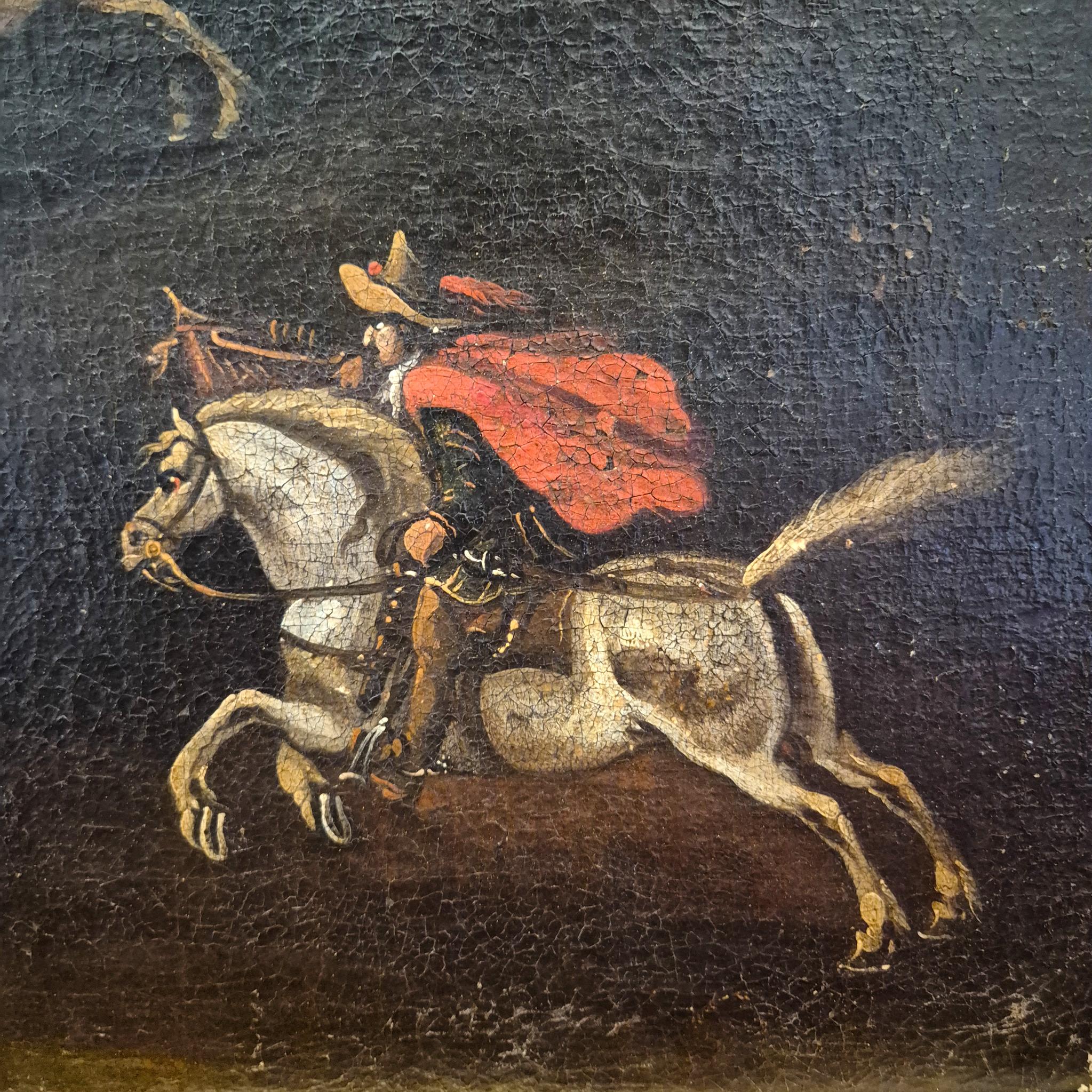 Scène de bataille dans le goût de G. Zais, Huile sur toile, cadre doré, 19e siècle en vente 10