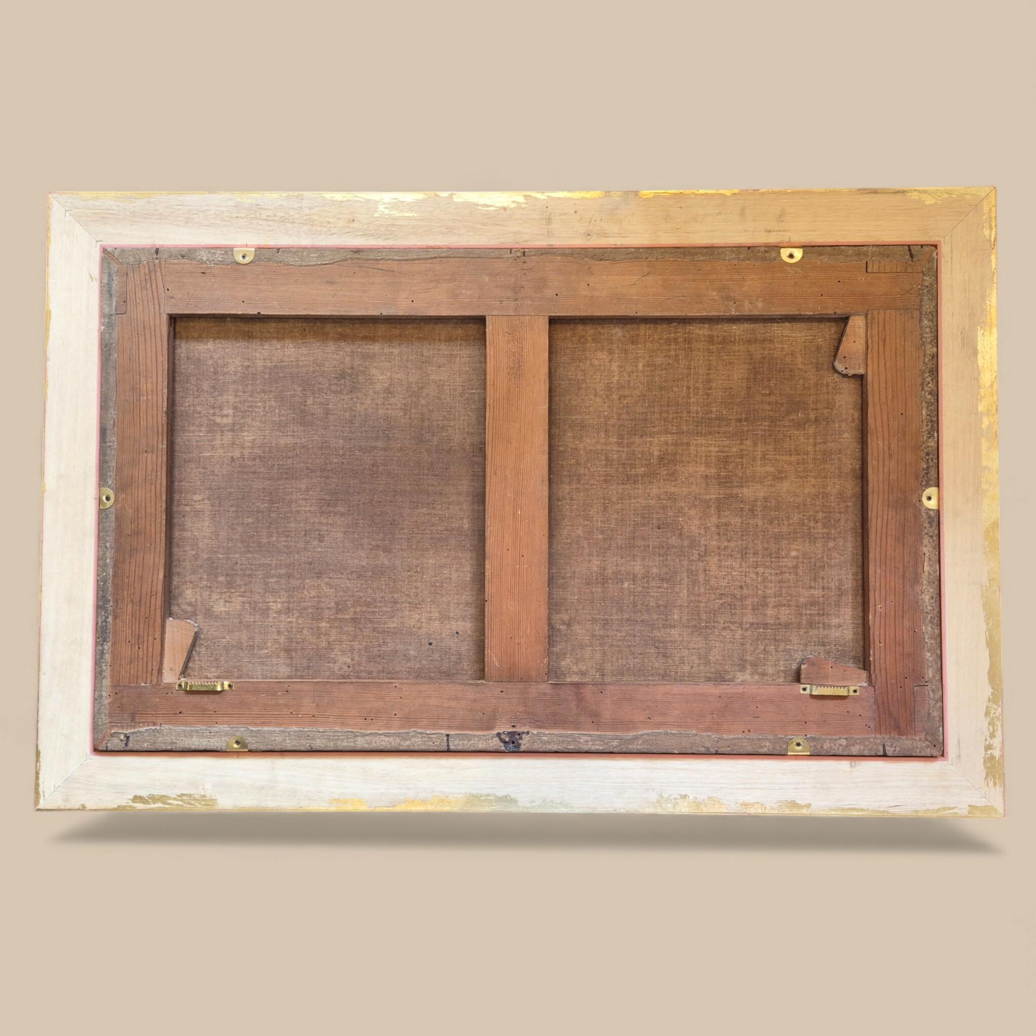 Scène de bataille dans le goût de G. Zais, Huile sur toile, cadre doré, 19e siècle en vente 11