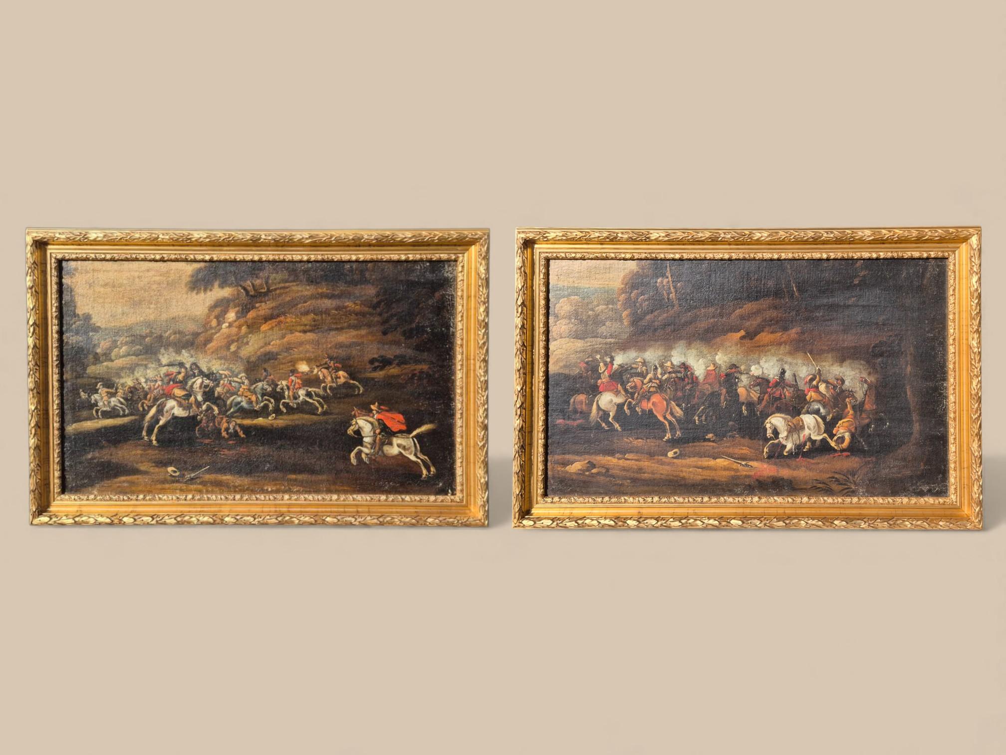 Scène de bataille dans le goût de G. Zais, Huile sur toile, cadre doré, 19e siècle en vente 12