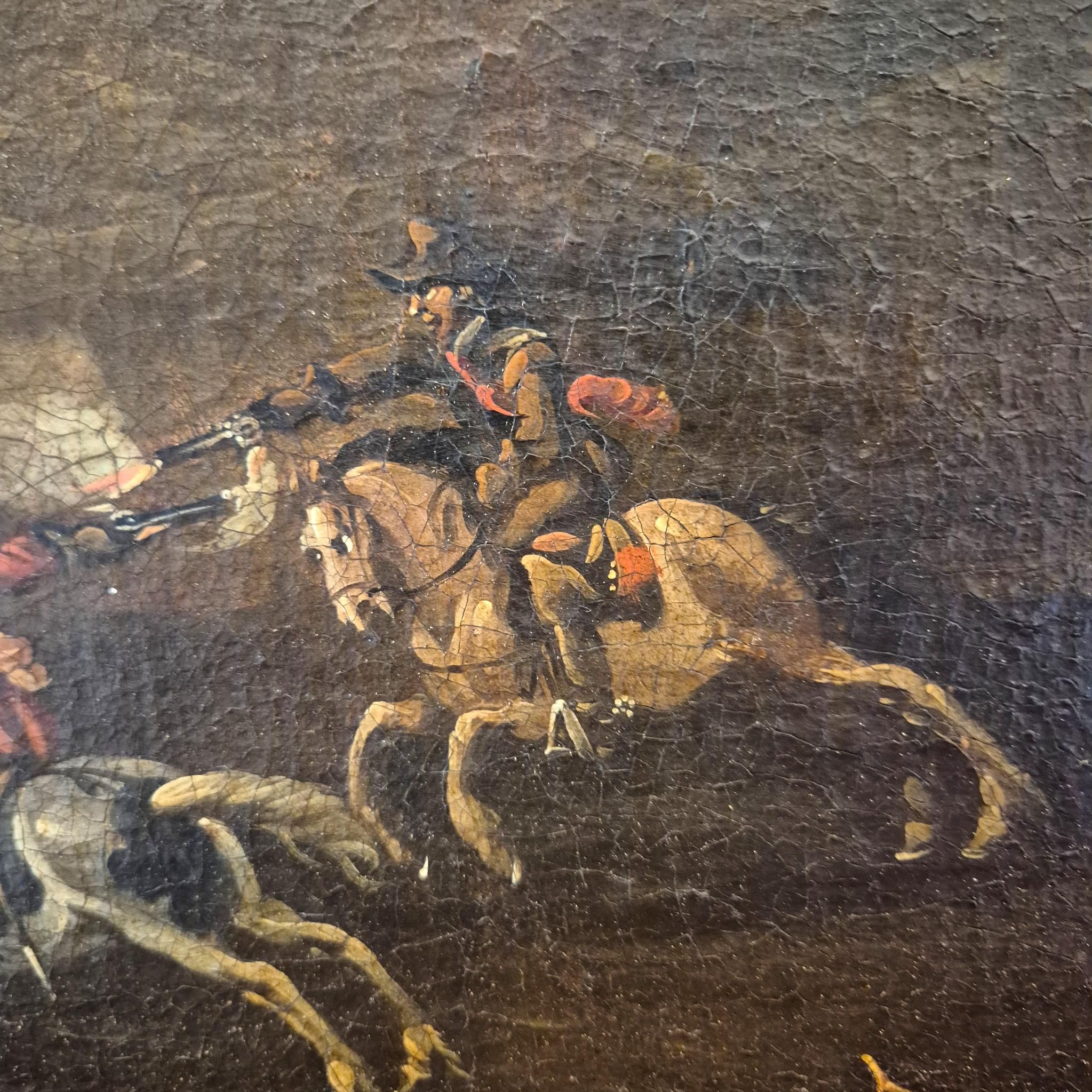 Huilé Scène de bataille dans le goût de G. Zais, Huile sur toile, cadre doré, 19e siècle en vente