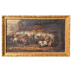 Battle Scene in the taste of G. Zais, Oil on canvas, gilt frame, 18th century