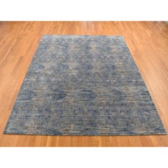 Battleship Gray ERASED ROSSETS Silk with Wool Hand Knotted Oriental Rug