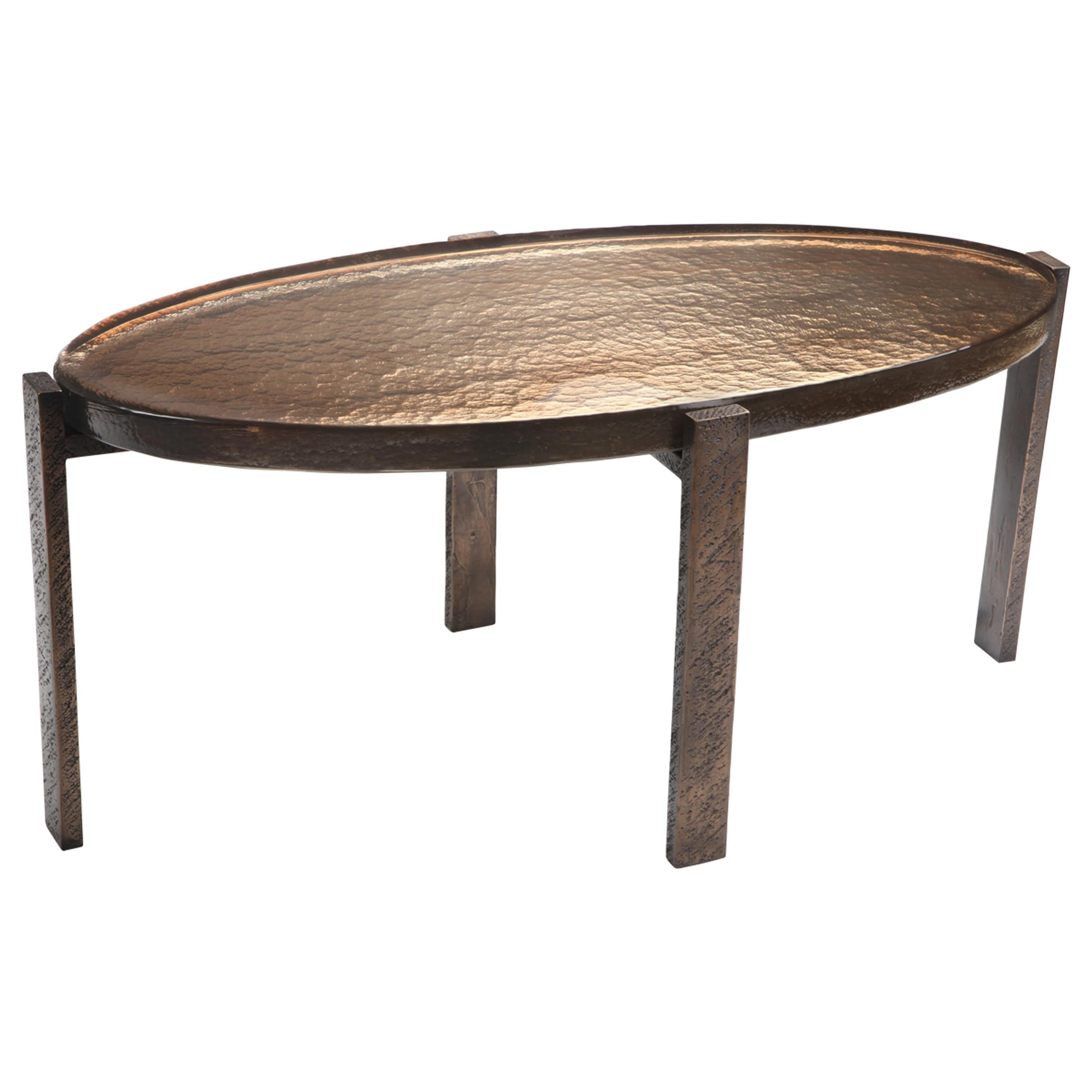 Battuto Coffee Table, Cast Silver-Leaf Murano Glass and Patinated Bronze