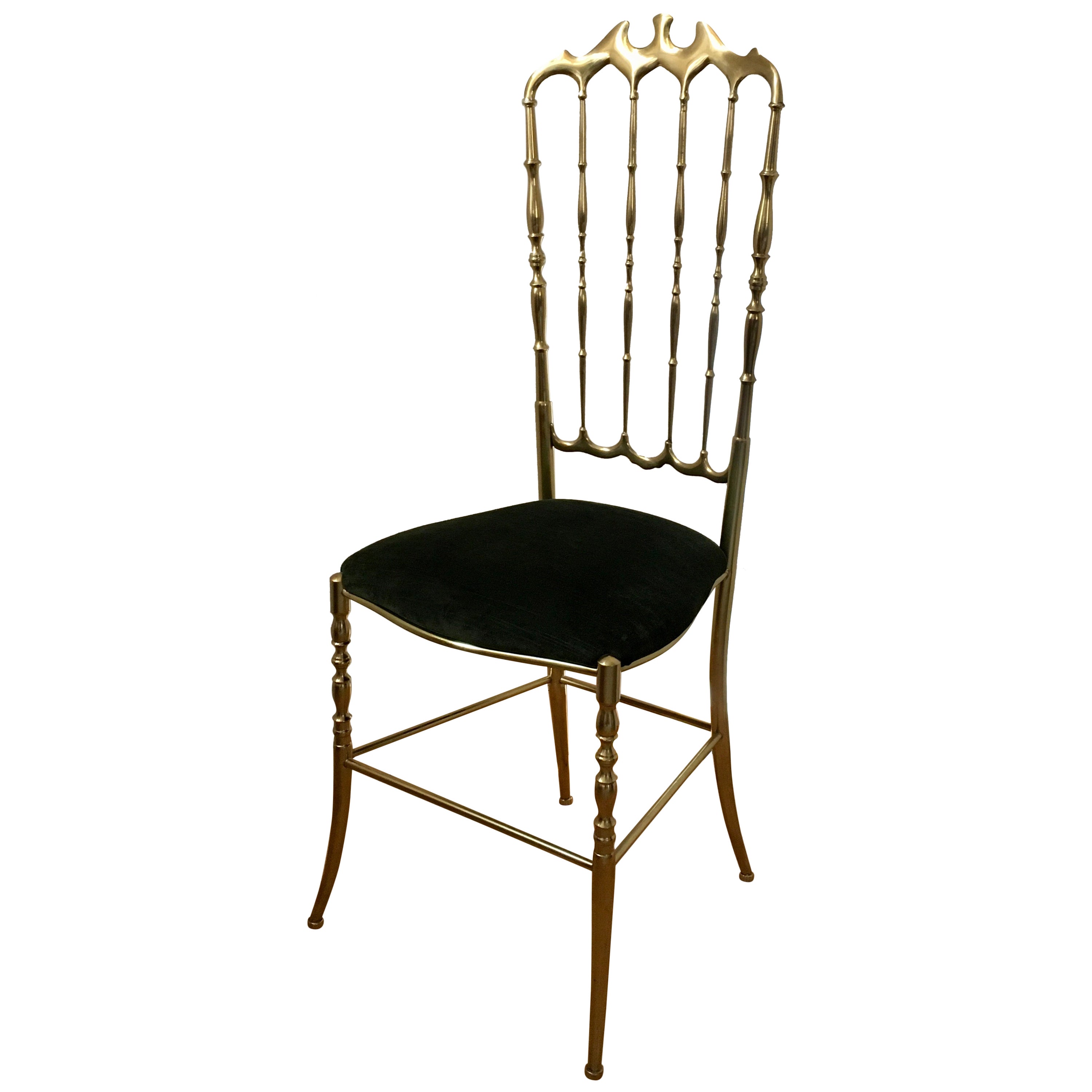 Chiavari-Stuhl aus Fledermaus-Messing, gotisch, grüner Samt, 1960er Jahre