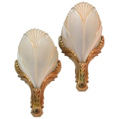Antique Batwing Deco Slip Shade Sconce Pair by Markel