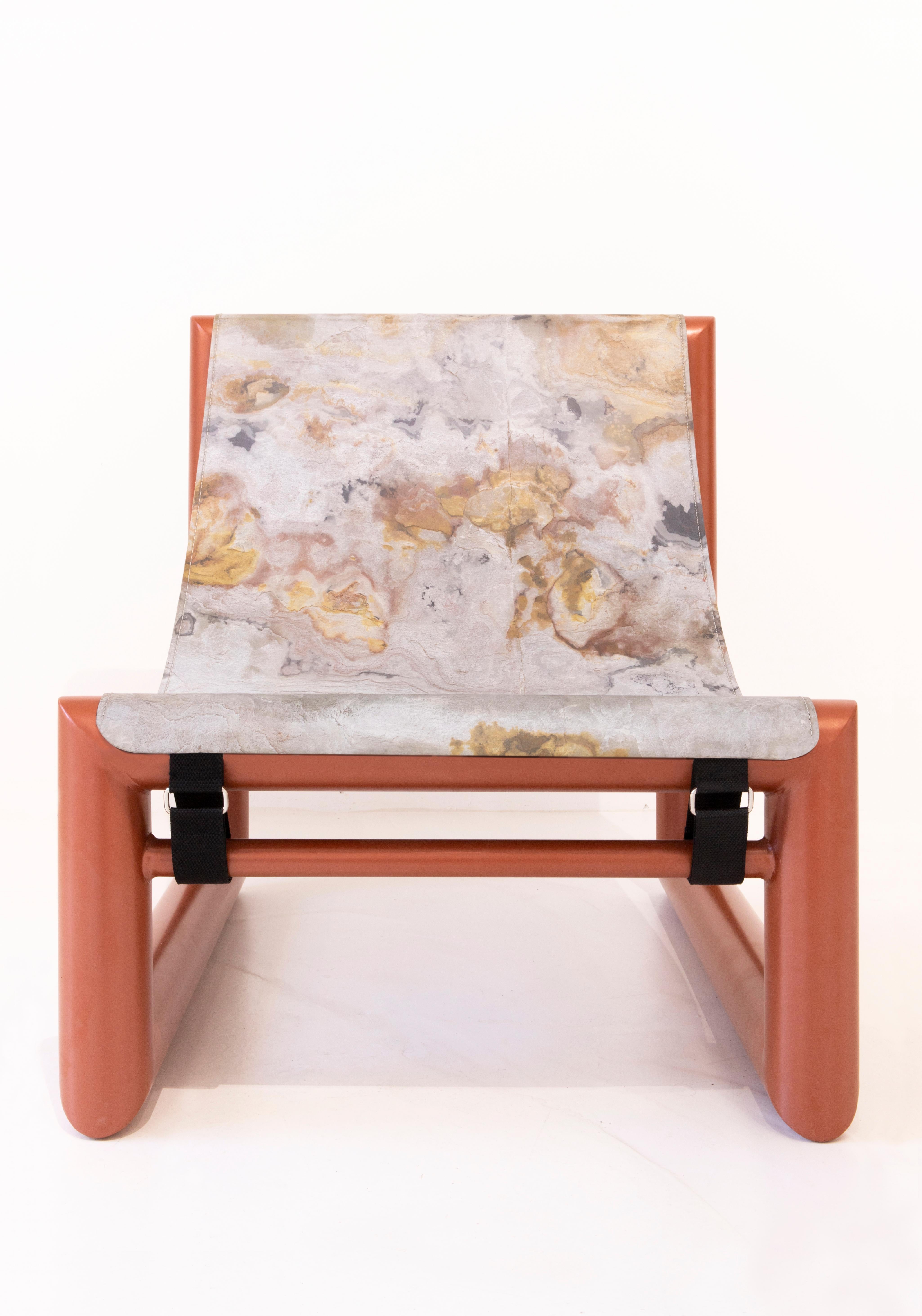 French Bau Rouge Contemporary Chair in Steel and Stone Sheet For Sale