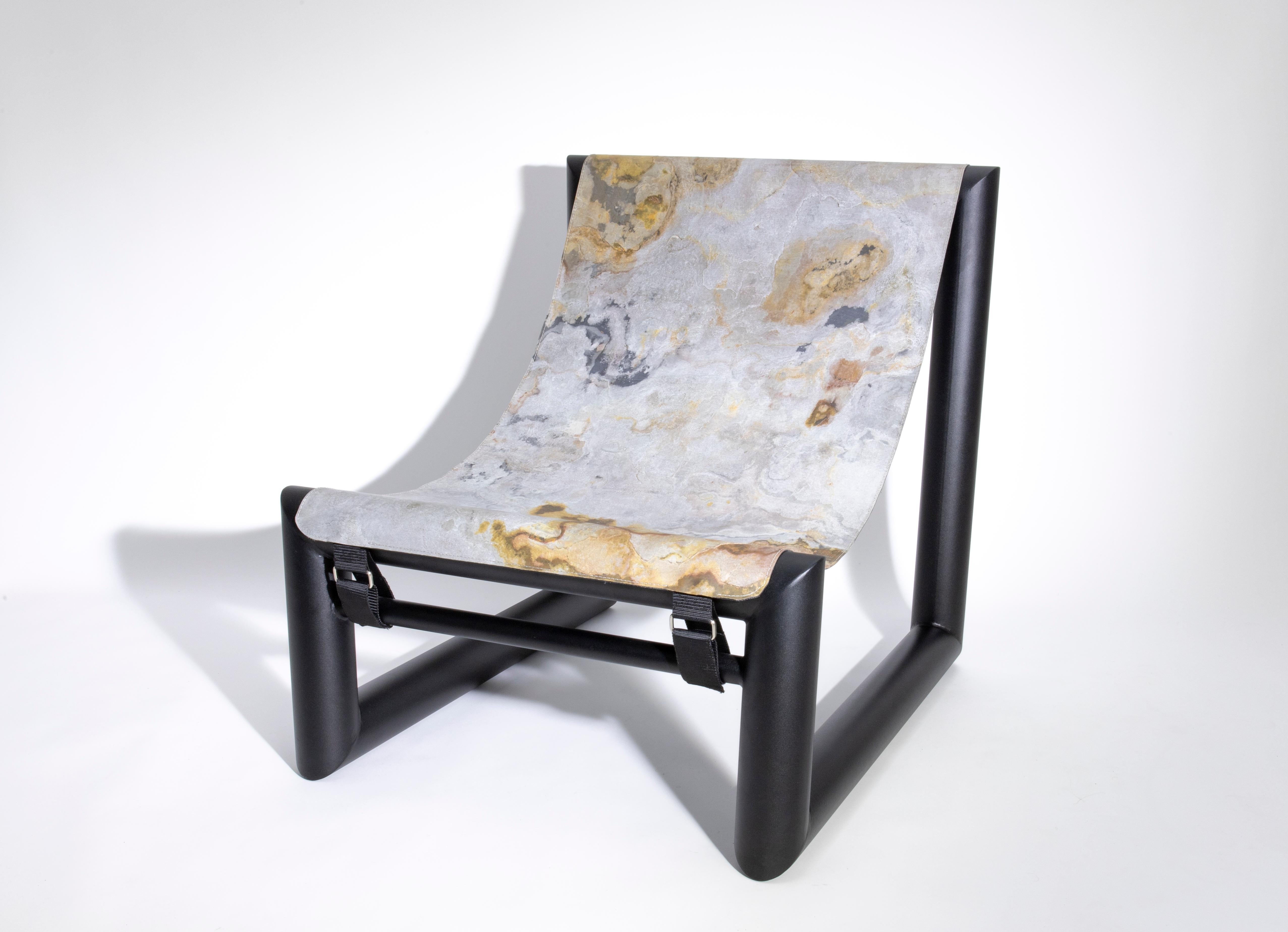 French Bau Rouge Contemporary Lounge Chair in Steel and Stone Sheet For Sale