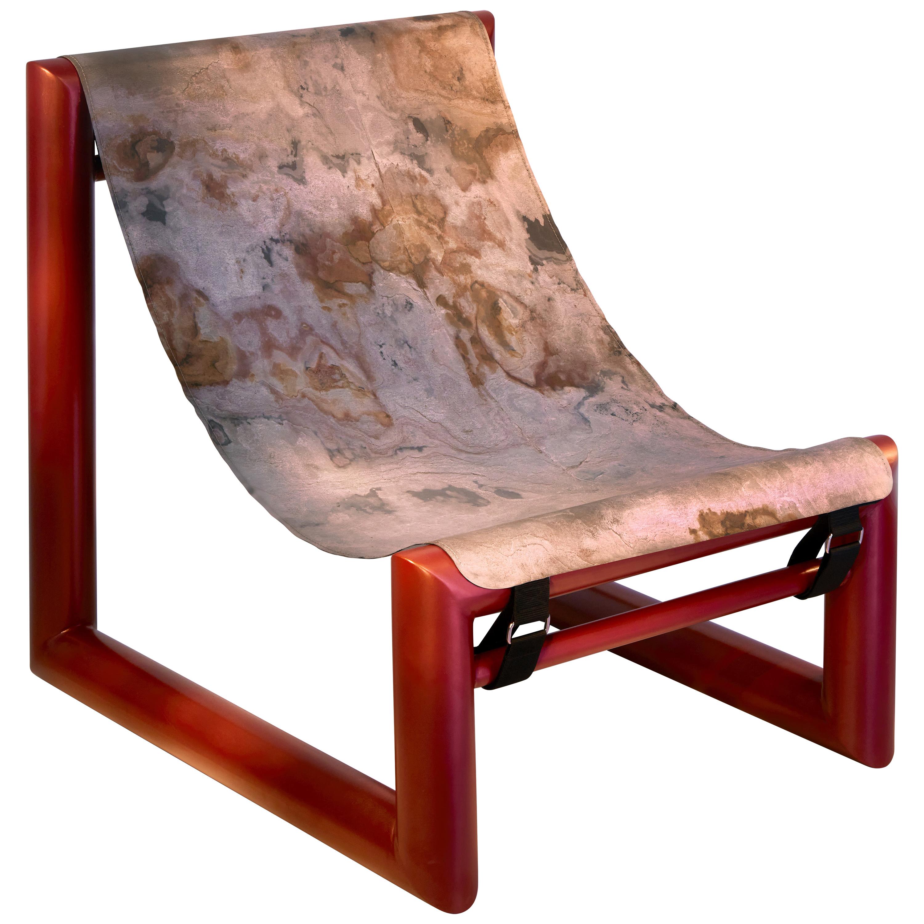 Bau Rouge Contemporary Lounge Chair in Steel and Stone Sheet For Sale