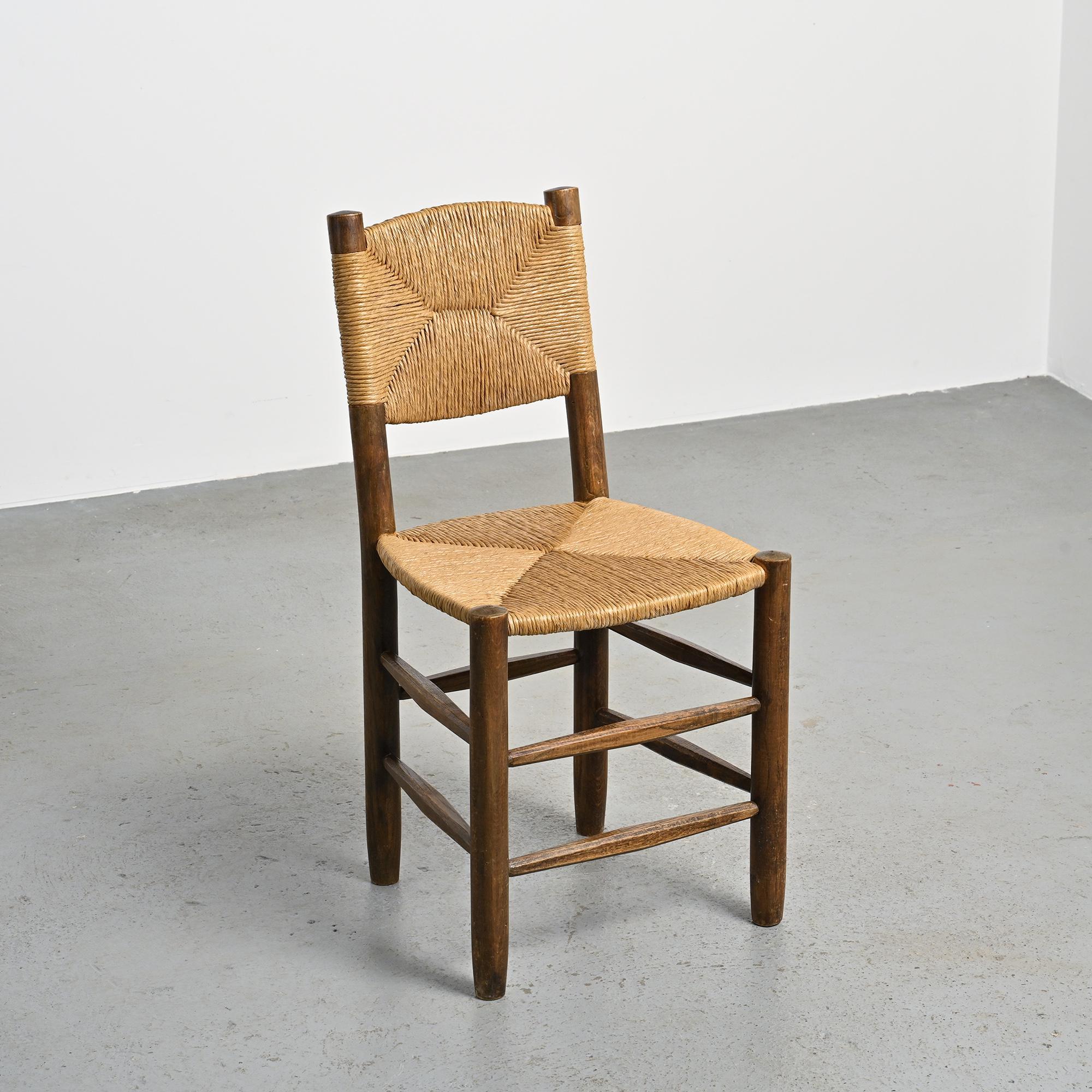 Bauche Chair & Stool by Charlotte Perriand, circa 1950, Set of 2 Rush en venta