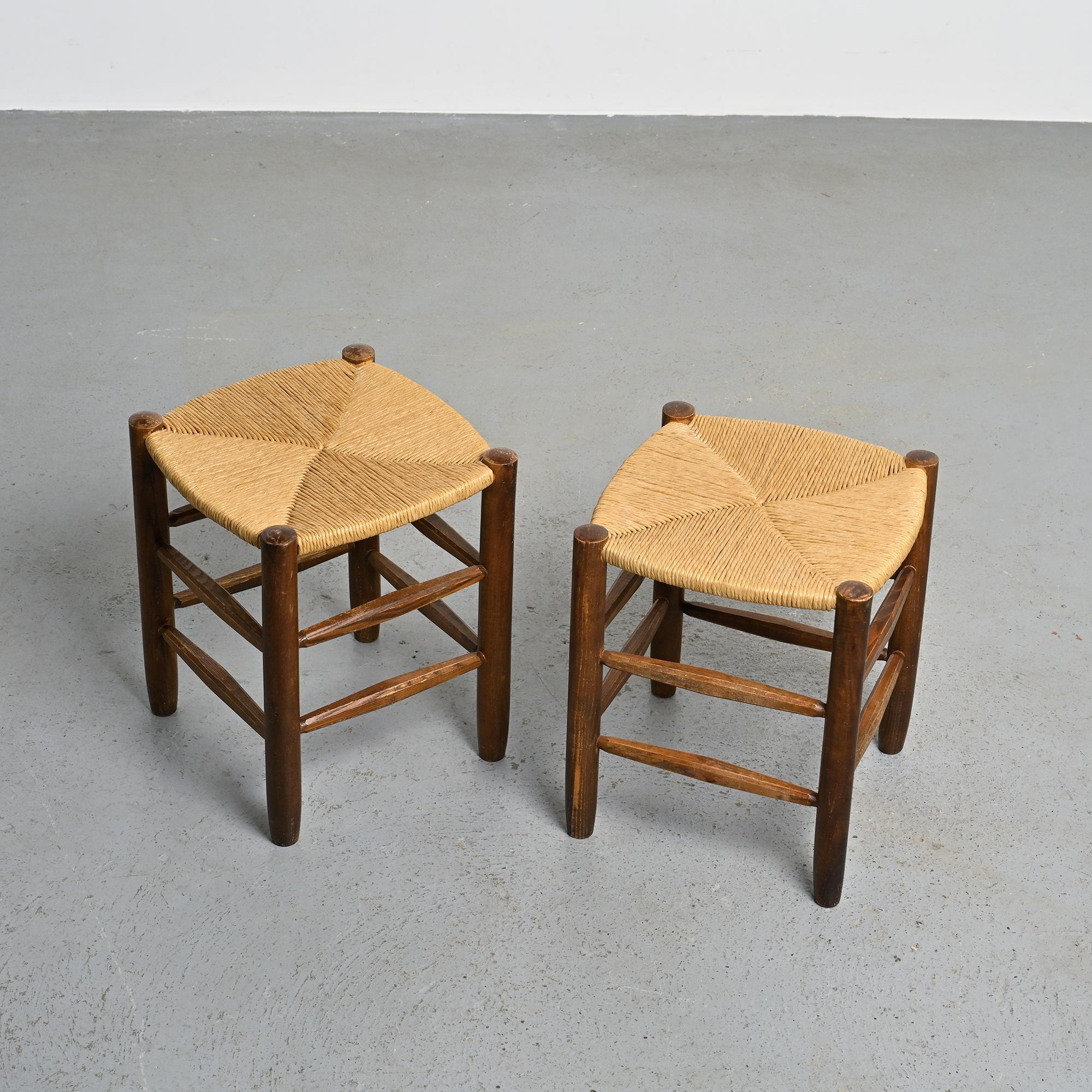 Giunco Bauche Stools by Charlotte Perriand, circa 1950, Set of 2 in vendita