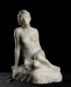 Baudouin Tuerlinckx Jeune Femme Nue White Marble Sculpture Signed and Dated 1922