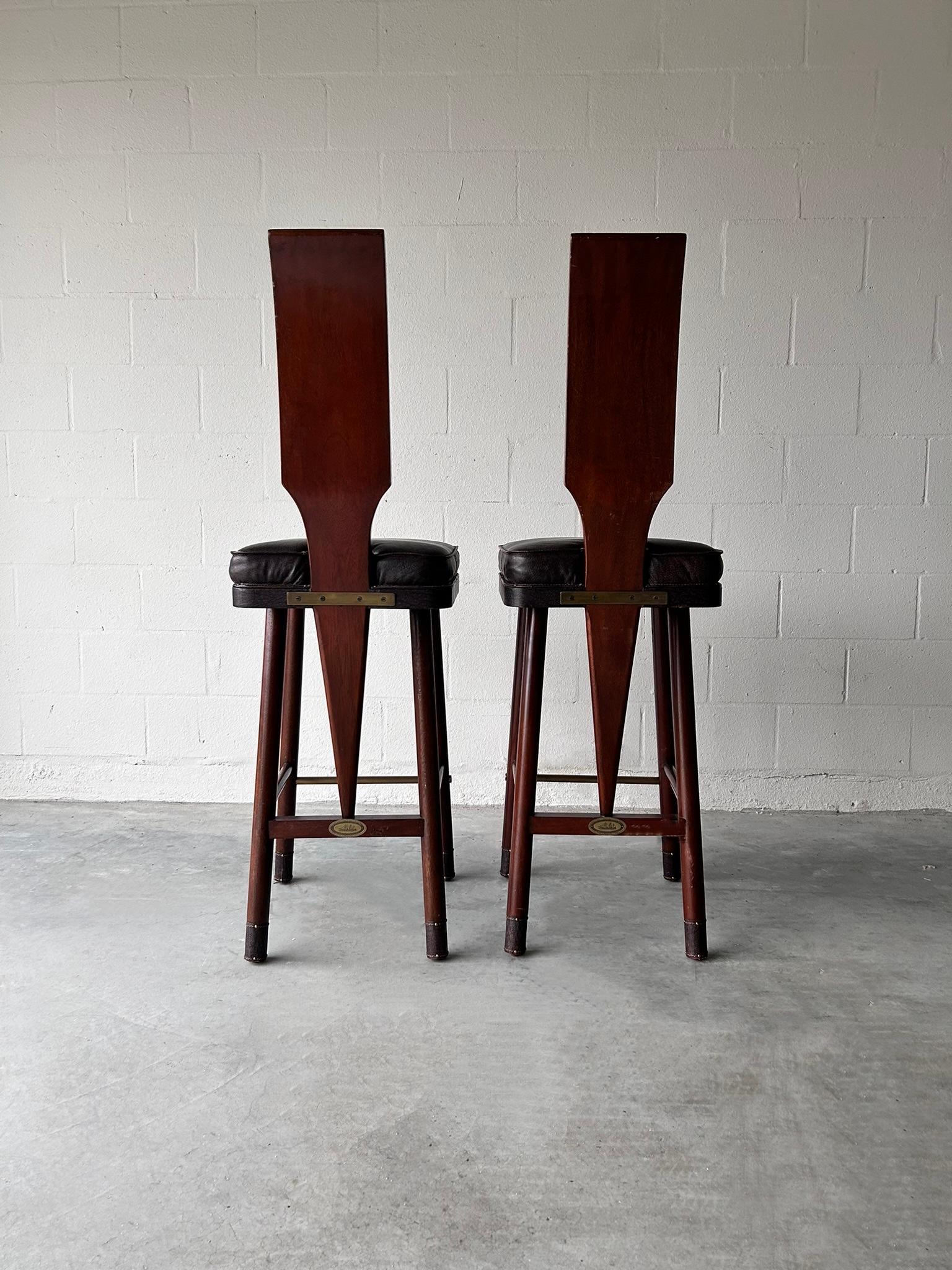 20th c. Brass and Leather Barstools  For Sale 1
