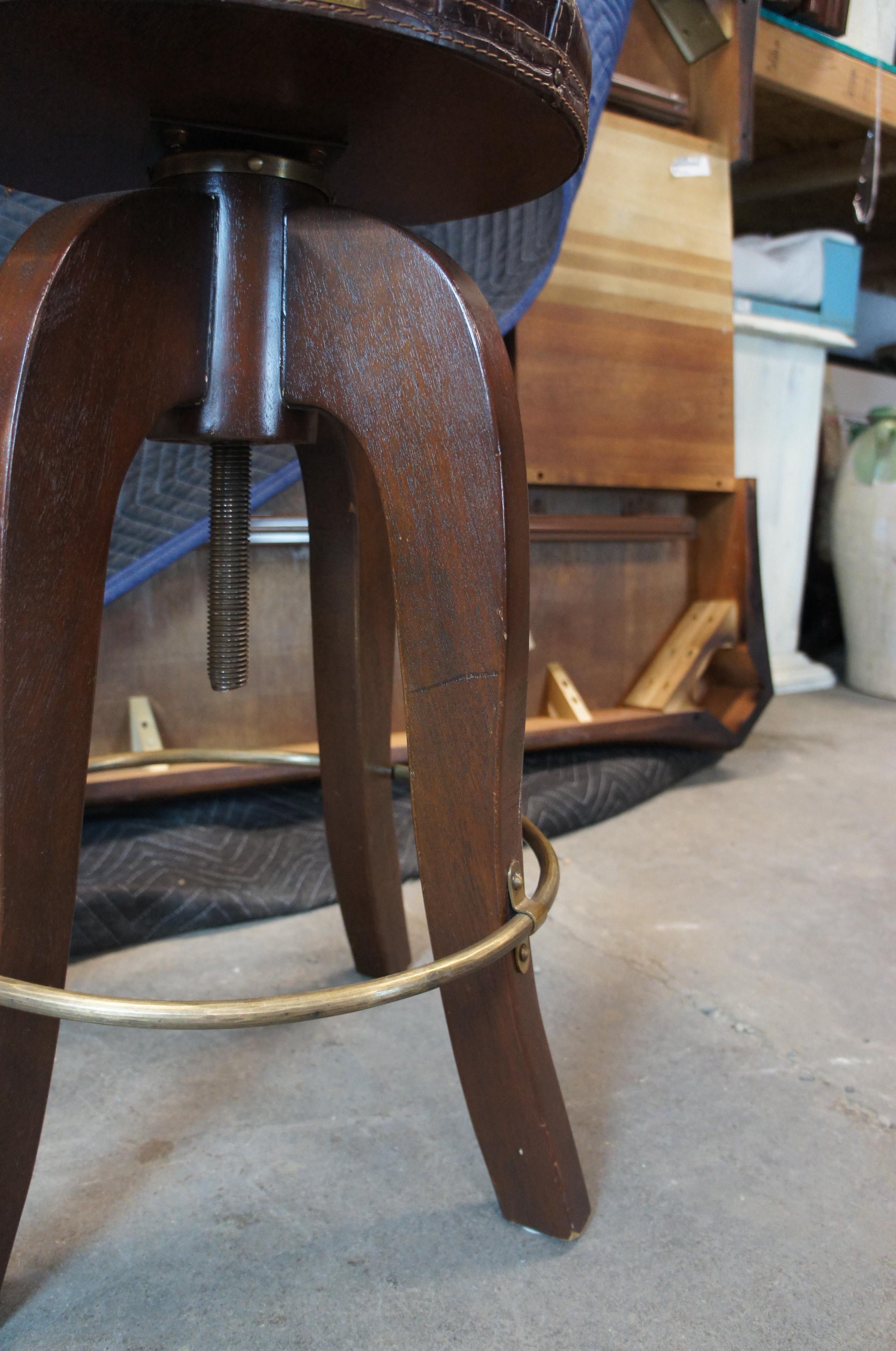 20th Century Bauer Int'l Stiles Brothers Adjustable Crocadile Leather Counter Bar Stool