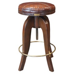 Retro Bauer Int'l Stiles Brothers Adjustable Crocadile Leather Counter Bar Stool