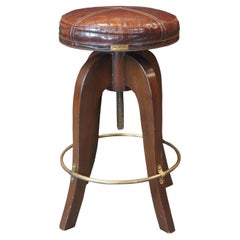 Vintage Bauer Int'l Stiles Brothers Adjustable Crocadile Leather Counter Bar Stool